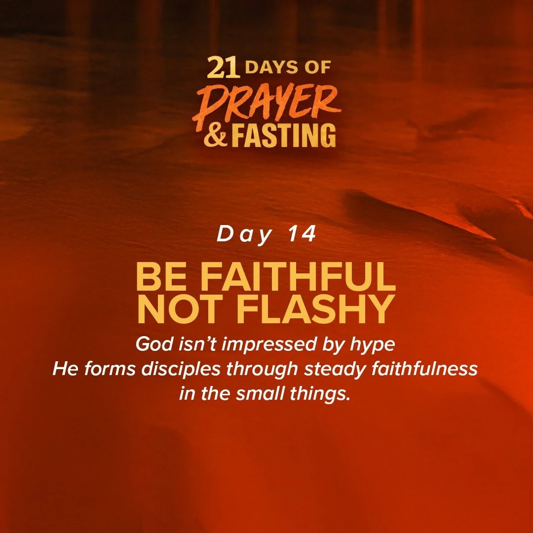 Day 14 &mdash; Be Faithful, Not Flashy 🙏
Scripture: Luke 16:10

God isn&rsquo;t impressed by hype&mdash;He forms disciples through steady faithfulness in the small things.

Prayer:
&ldquo;Father, make our discipleship steady and faithful in the smal