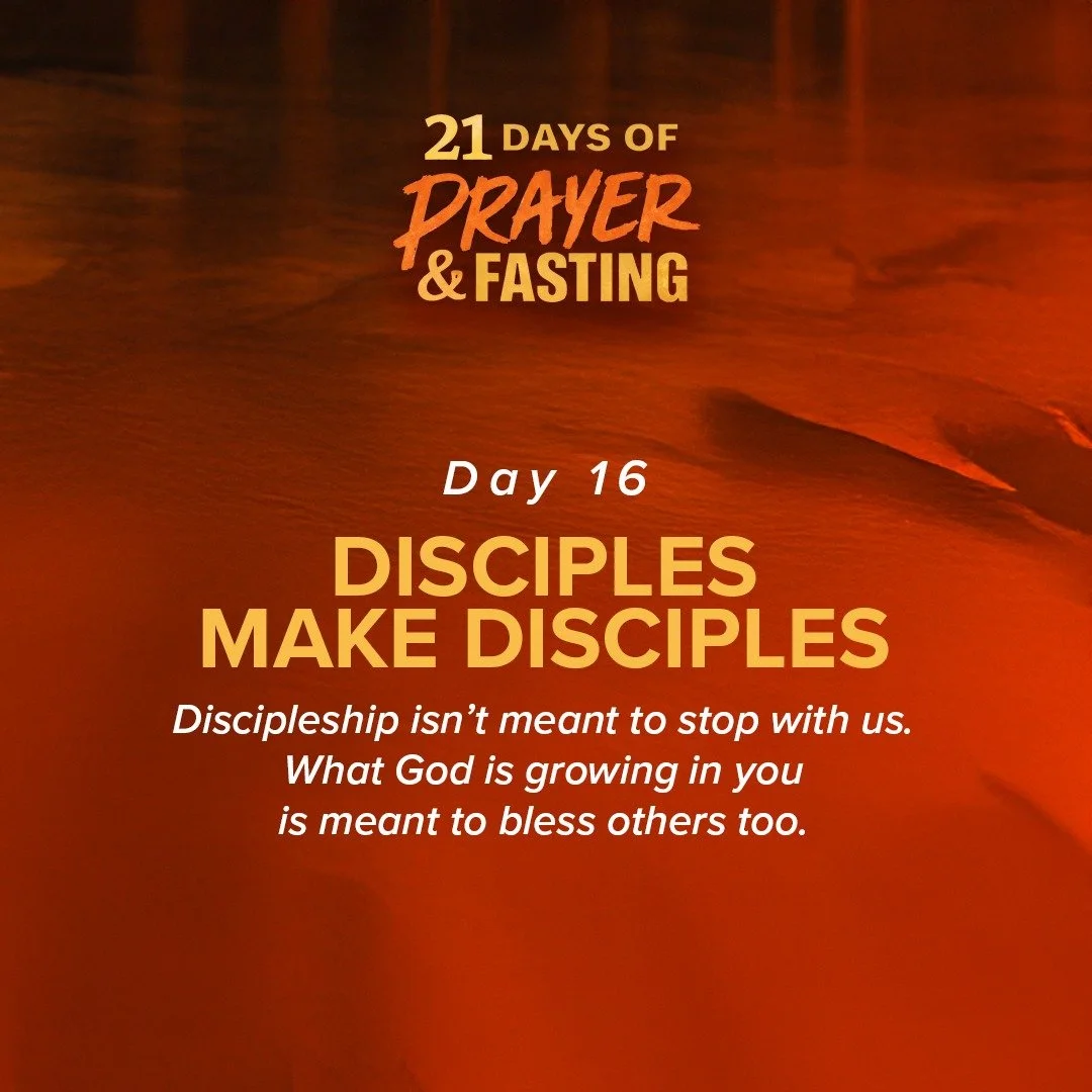 Day 16 &mdash; Disciples Make Disciples 🙏
Scripture: 2 Timothy 2:2

Discipleship isn&rsquo;t meant to stop with us. What God is growing in you is meant to bless others too.

Prayer:
&ldquo;Father, help me intentionally pour into someone who will als