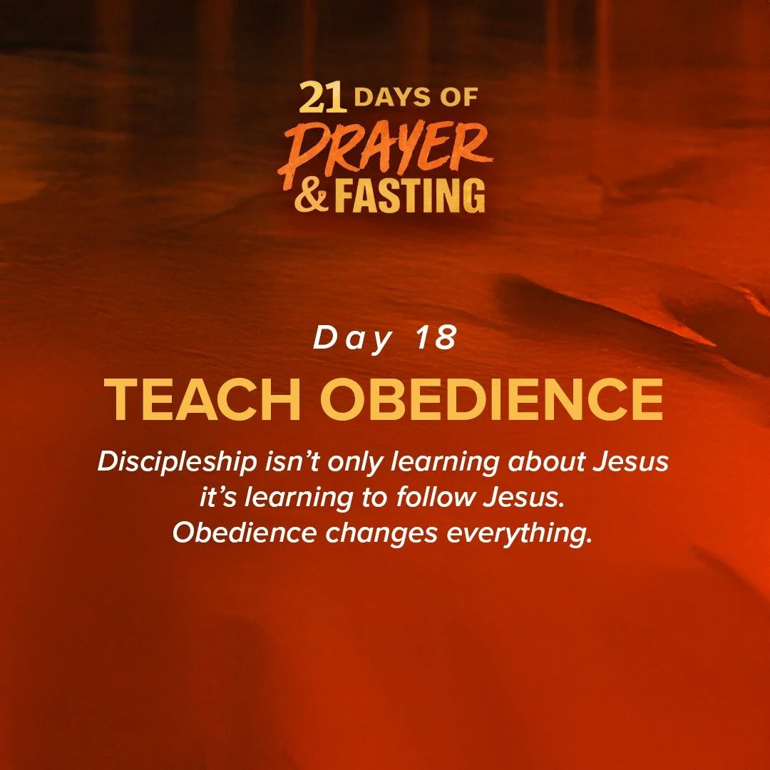 Day 18 &mdash; Teach Obedience 🙏
Scripture: Matthew 28:19&ndash;20

Discipleship isn&rsquo;t only learning about Jesus&mdash;it&rsquo;s learning to follow Jesus. Obedience changes everything.

Prayer:
&ldquo;Jesus, help me disciple others toward obe
