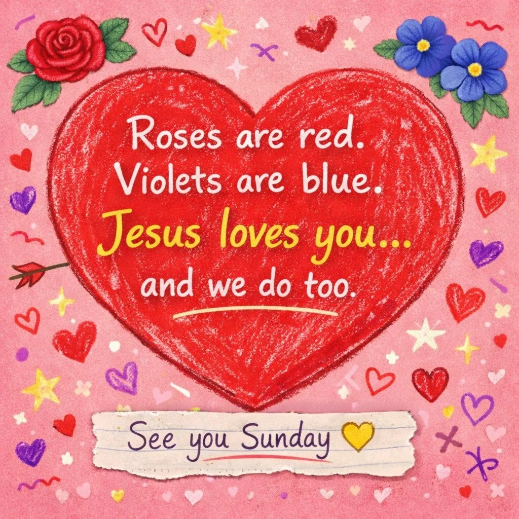 ❤️ Roses are red.
💙 Violets are blue.
✝️ Jesus loves you&hellip;
&hellip;and we do too.

Whether you&rsquo;re celebrating Valentine&rsquo;s Day with flowers, chocolate, friends, family, or just a quiet night in &mdash; don&rsquo;t forget this simple