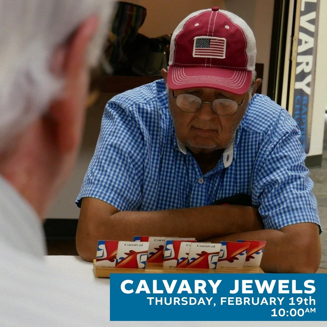 💎 Calvary Jewels meets TODAY! 💎
Our Senior Adult Ministry is gathering this morning, and we&rsquo;d love for you to join us for a relaxed, joy-filled time of fellowship and fun.

🗓️ Today
🕙 10:00 AM
📍 Calvary Baptist Church Fellowship Hall

Brin