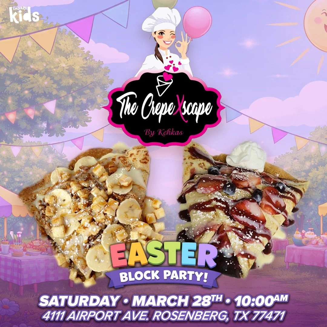 Heads up, Calvary family and friends!

We&rsquo;re excited to announce that The CrepeXscape @thecrepexscape  will be at our Easter Block Party!

Bring the family, invite a friend, and come enjoy a great morning of fun&mdash;with tasty food truck trea