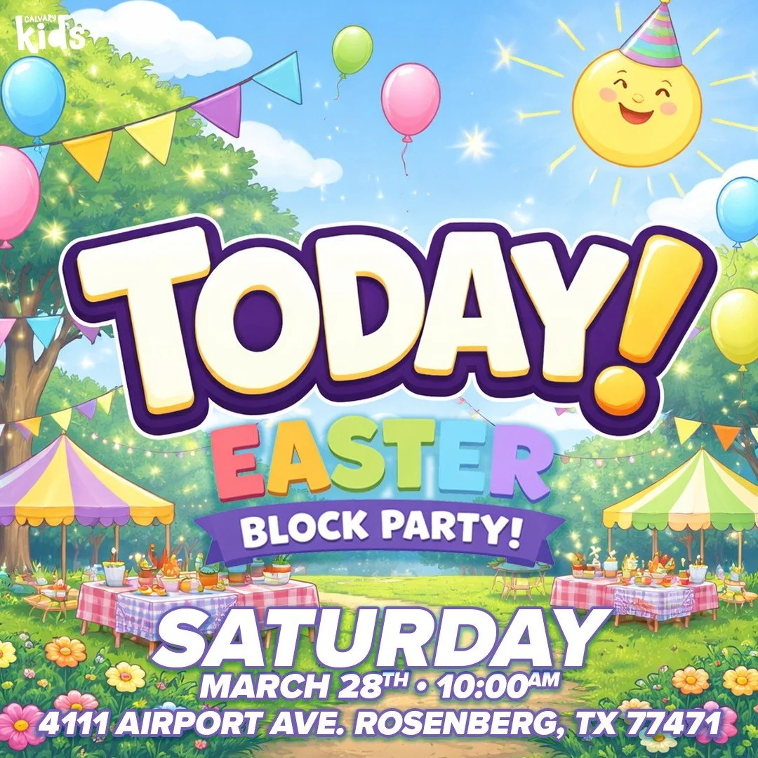 TODAY&rsquo;S THE DAY!
Our Easter Block Party is happening today from 10:00 a.m. to Noon!

Bring the whole family and join us for a fun morning of Easter celebration, games, candy, and community. We&rsquo;d love to celebrate with you!

See you soon!
