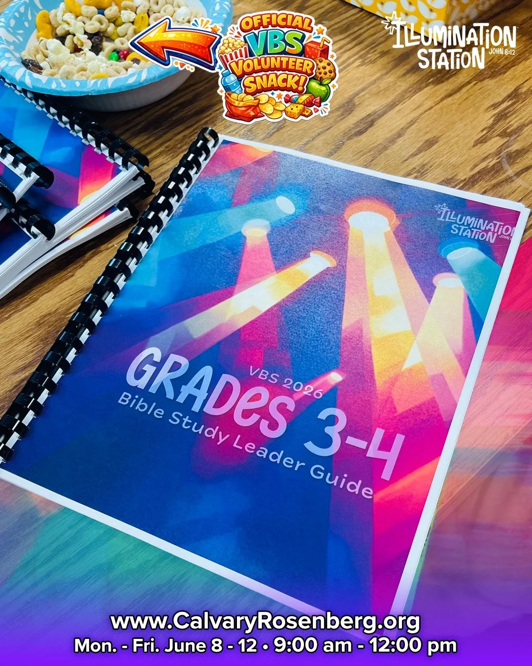 The VBS prep continues! 💡

Our Grades 3&ndash;4 booklet is ready as we prepare for VBS Week: June 8&ndash;12 from 9:00 AM&ndash;12:00 PM. This year, kids will discover the truth of John 8:12 as we spend the week Shining a Light on Who Jesus Really I
