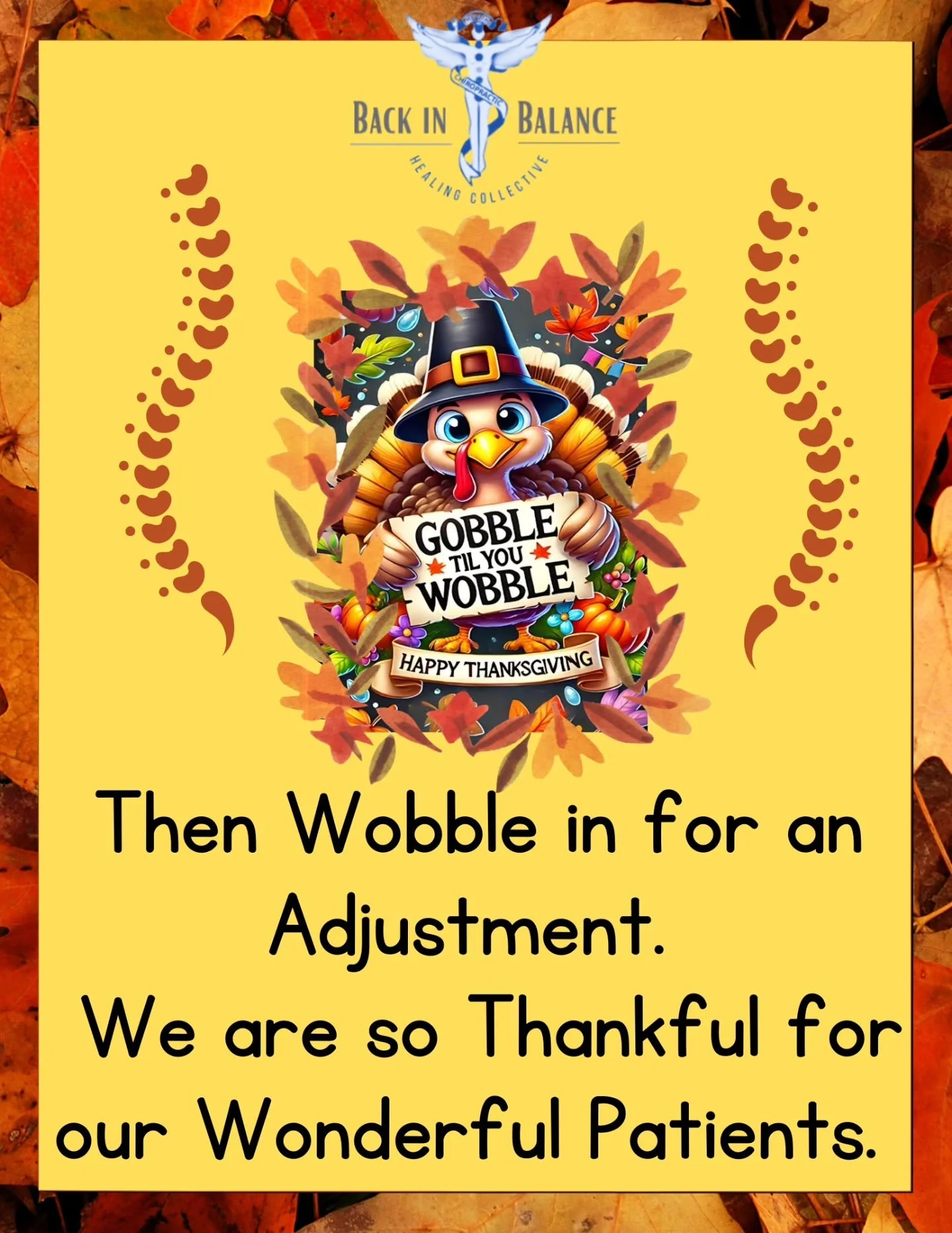 Dr. Kaplove and all the staff at Back in Balance would like to wish you all a happy and healthy Thanksgiving! We are so grateful for YOU!!!!!