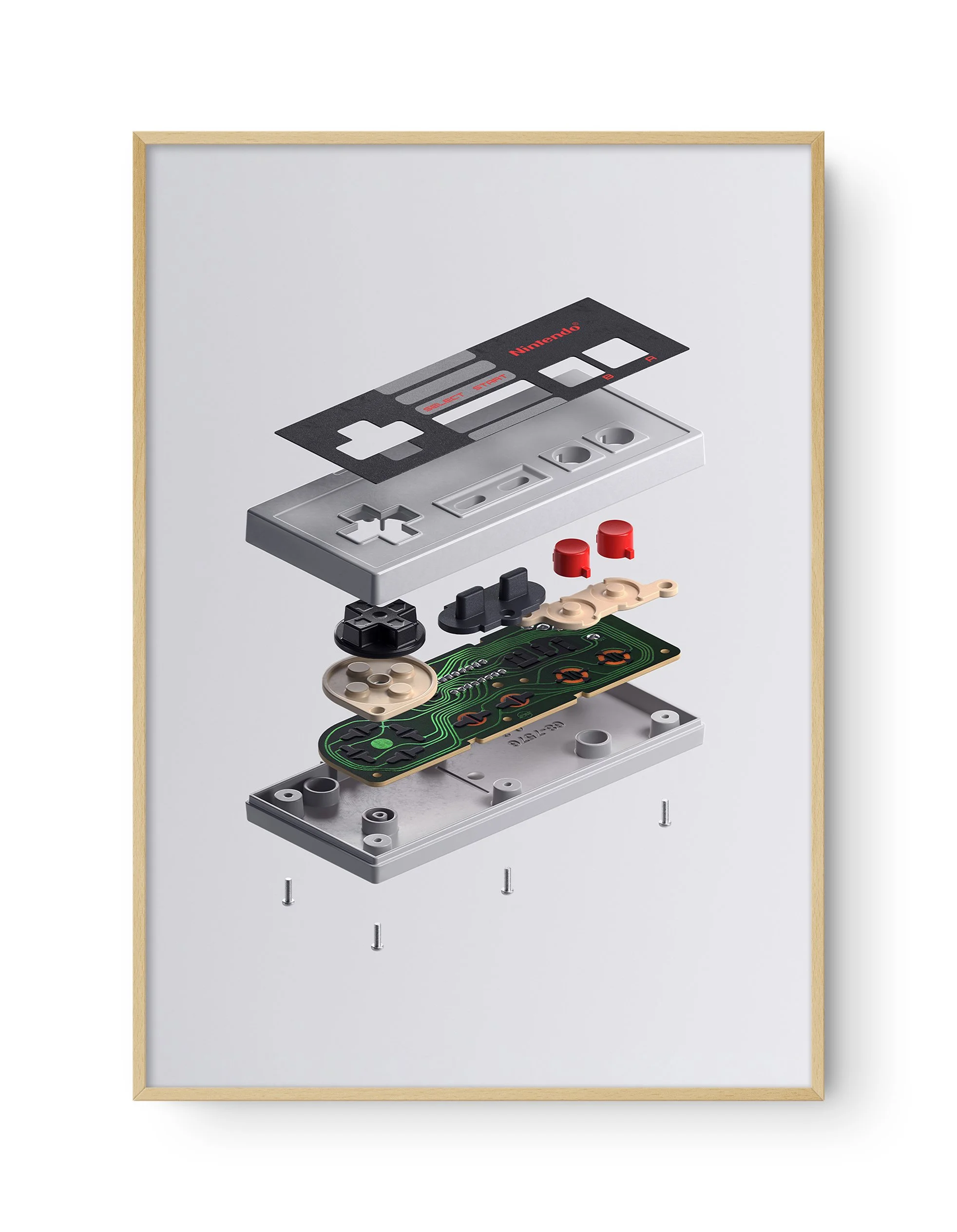 Exploded Icons - NES Controller A1 Framed Natural.jpg