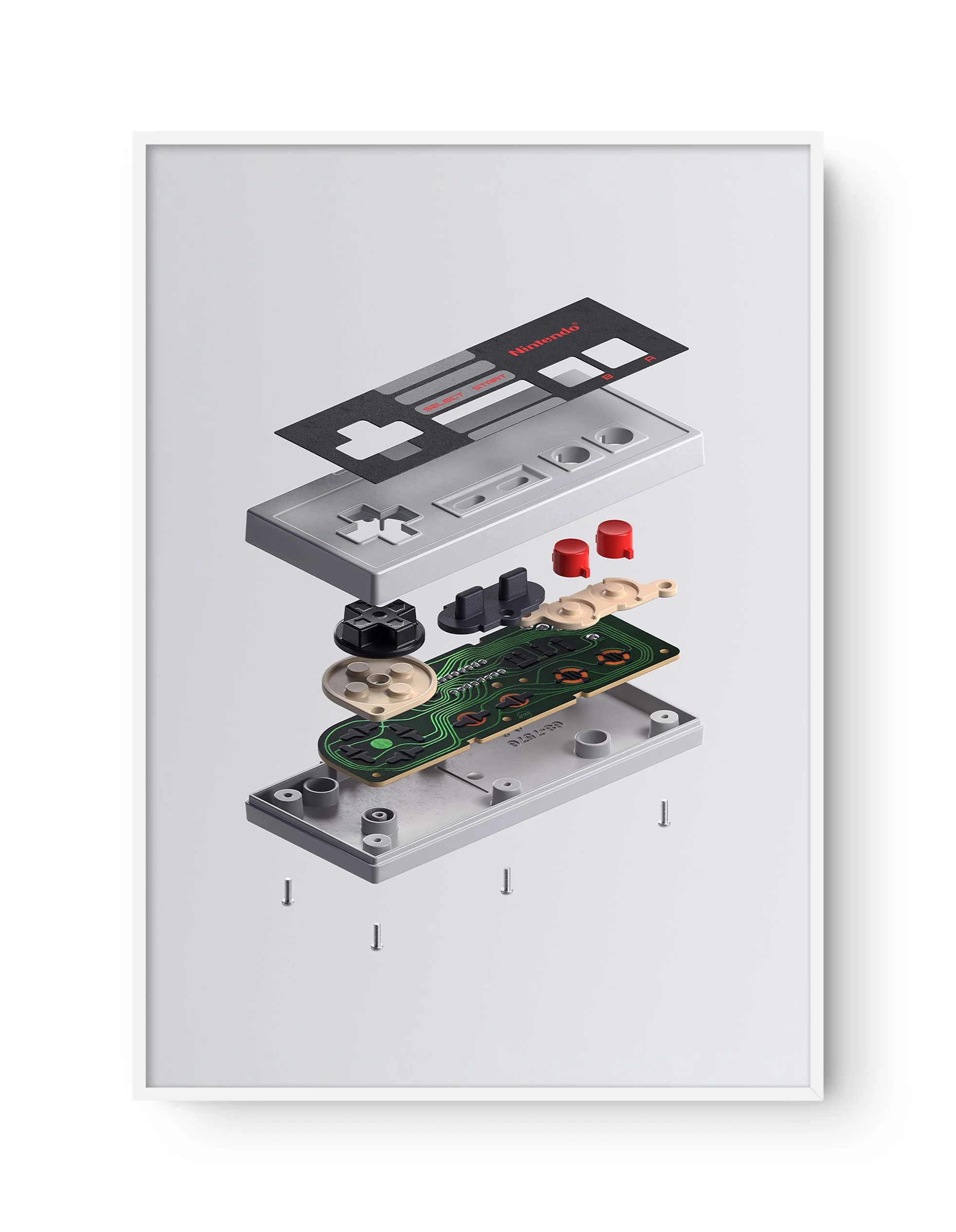 Exploded Icons - NES Controller A1 Framed White.jpg
