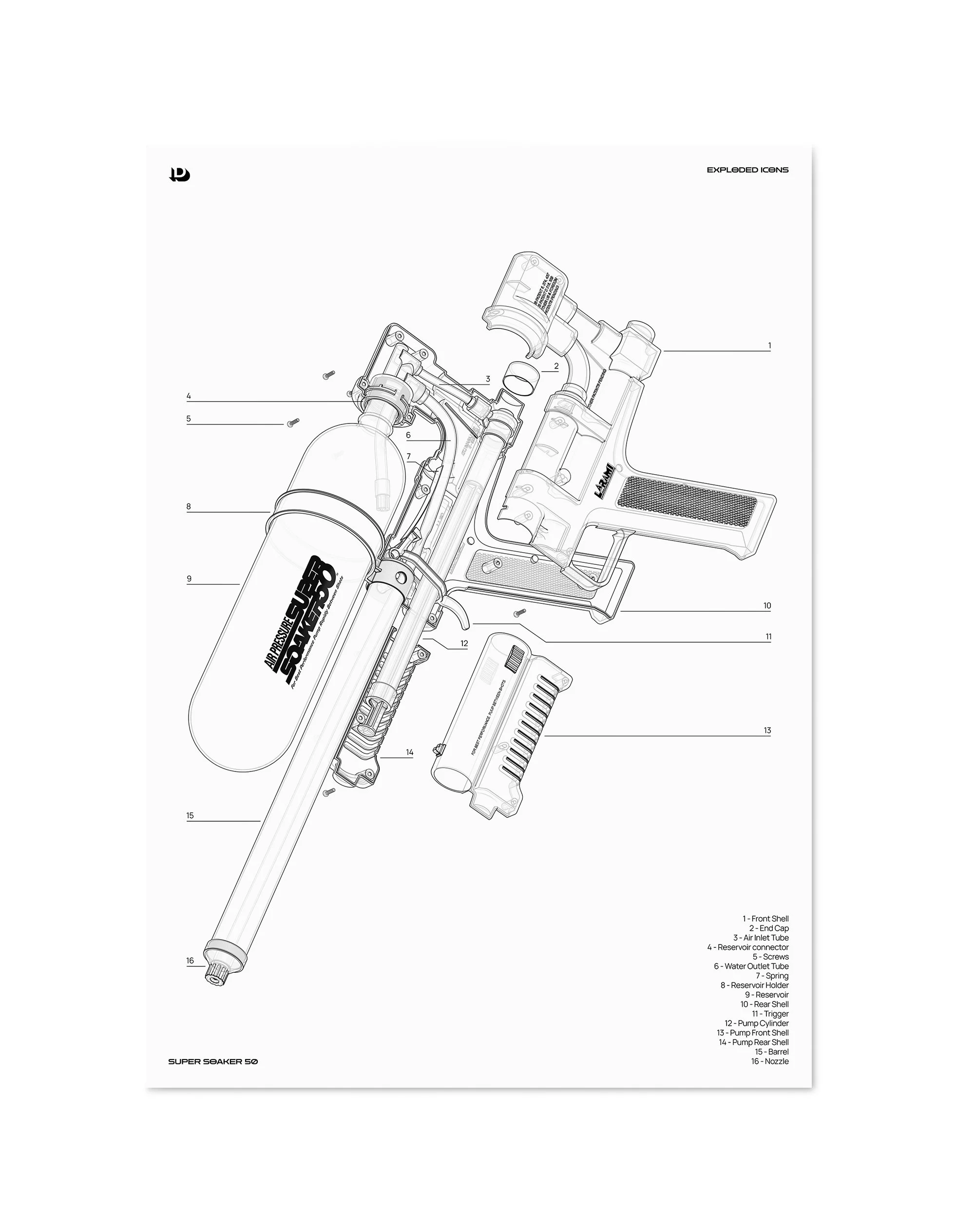 Exploded Icons - Super Soaker 50 Technical A1 Unframed.jpg