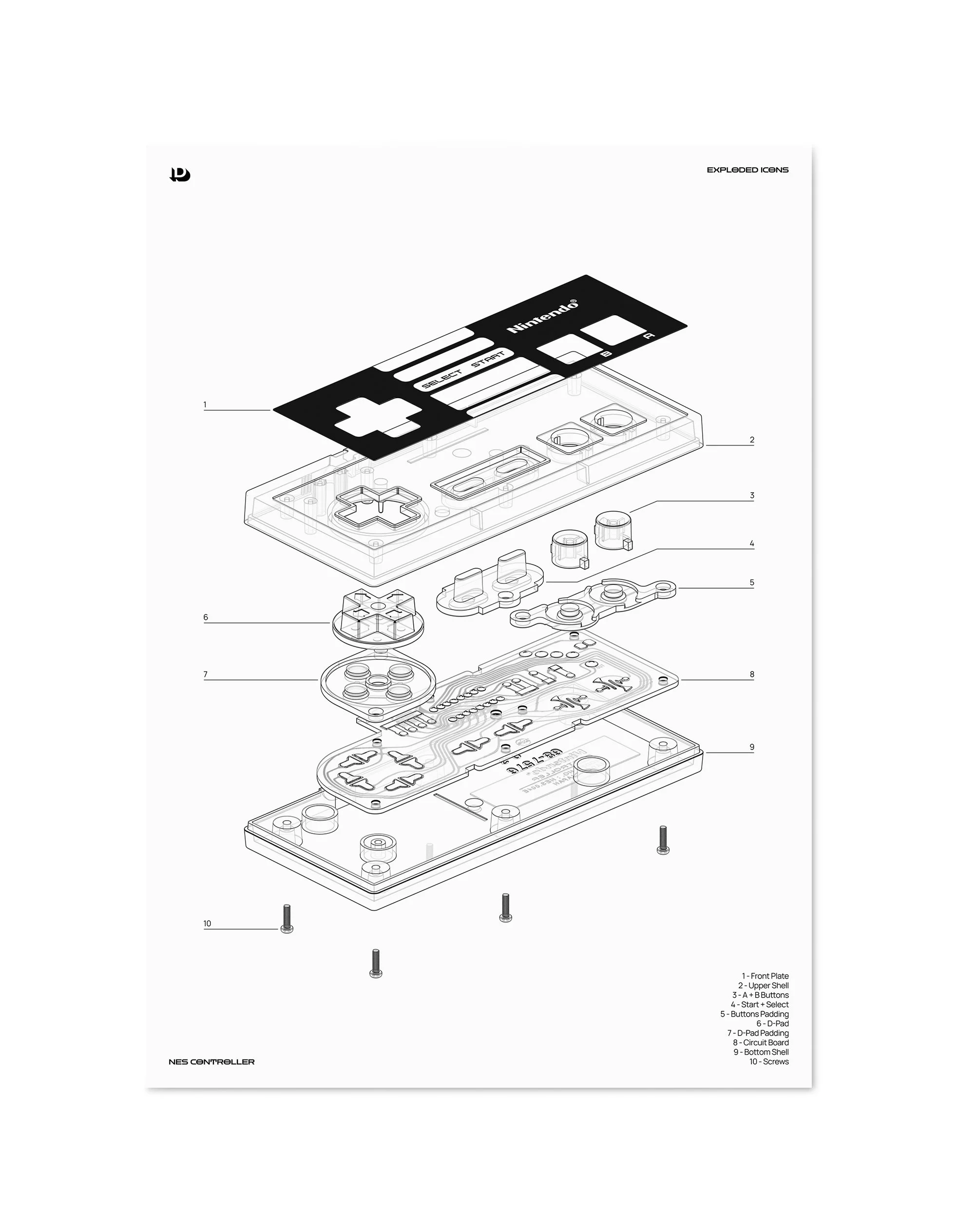 Exploded Icons - NES Controller Technical A1 Unframed.jpg