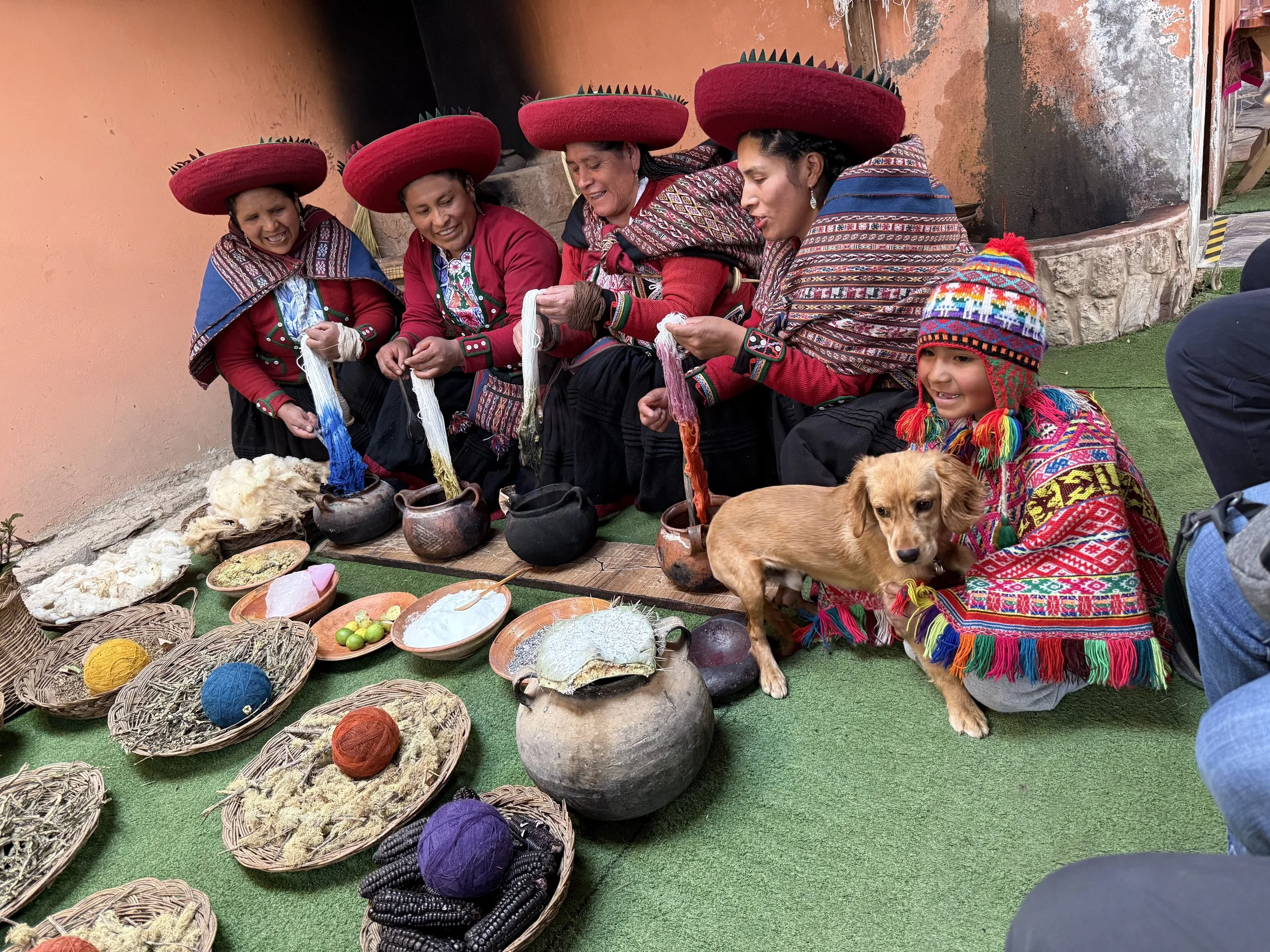 Women demonstrating how to color hair