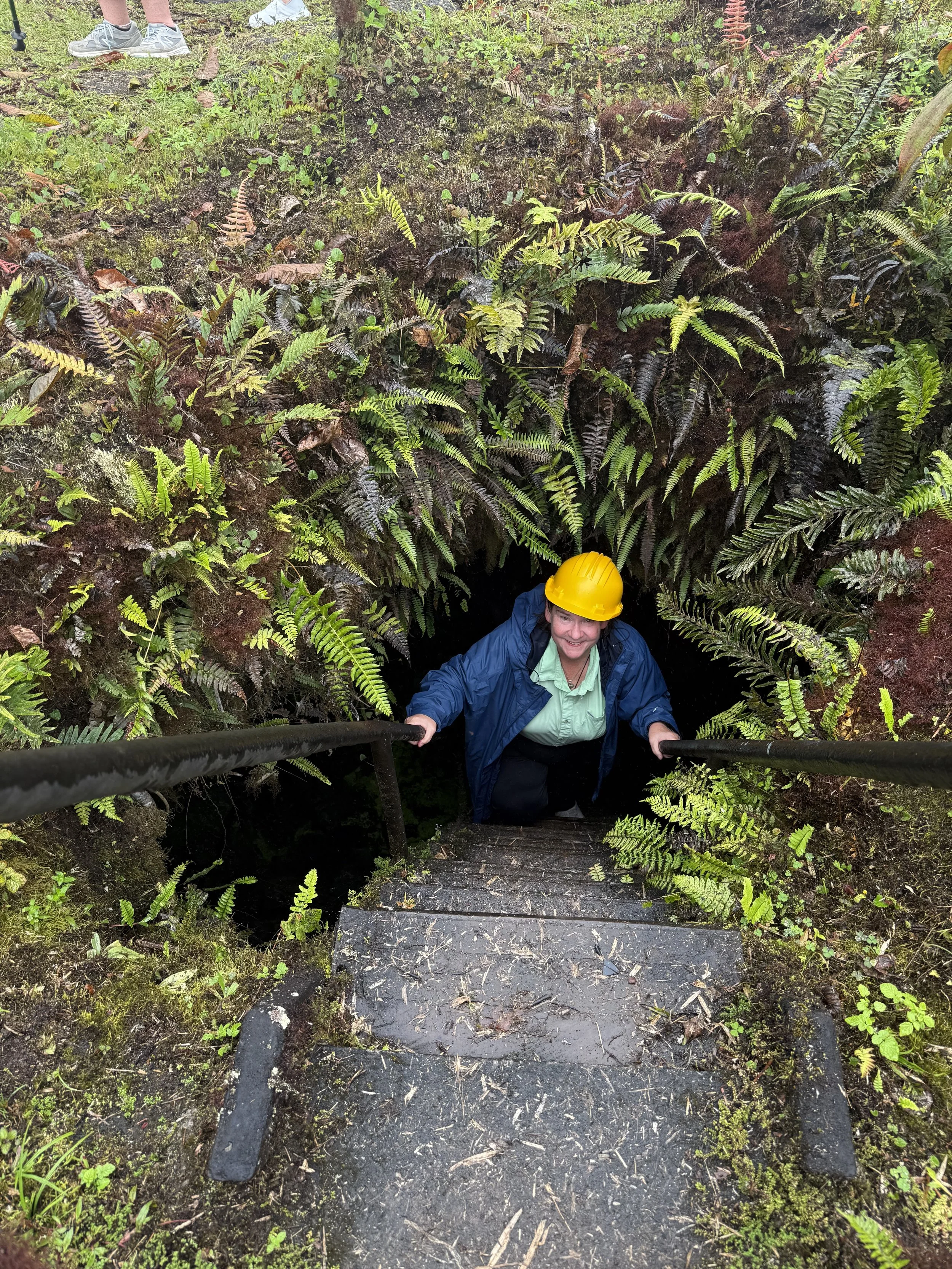 Sandy emerging from the lava tube.