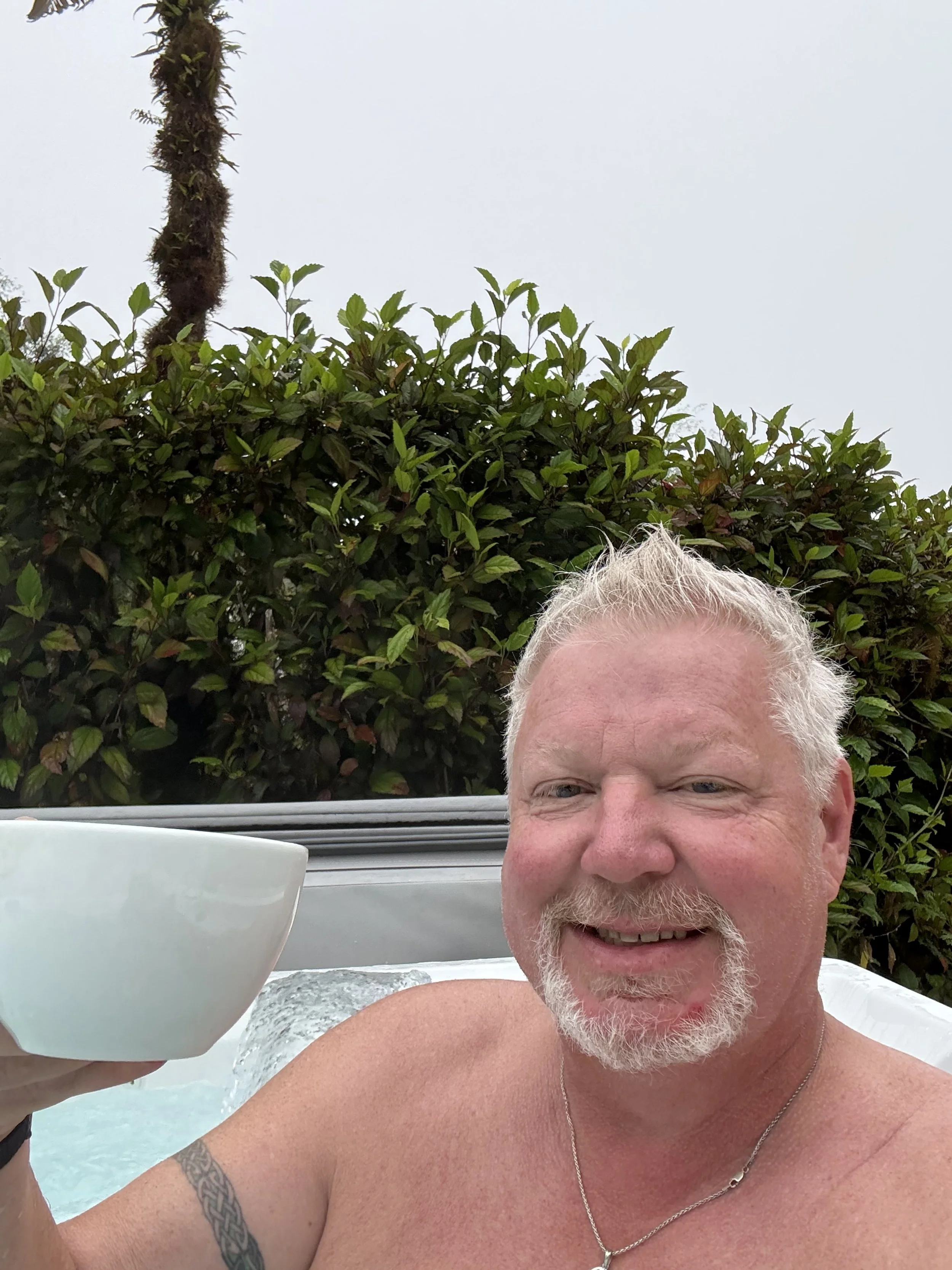 Morning soak in the hot tub.