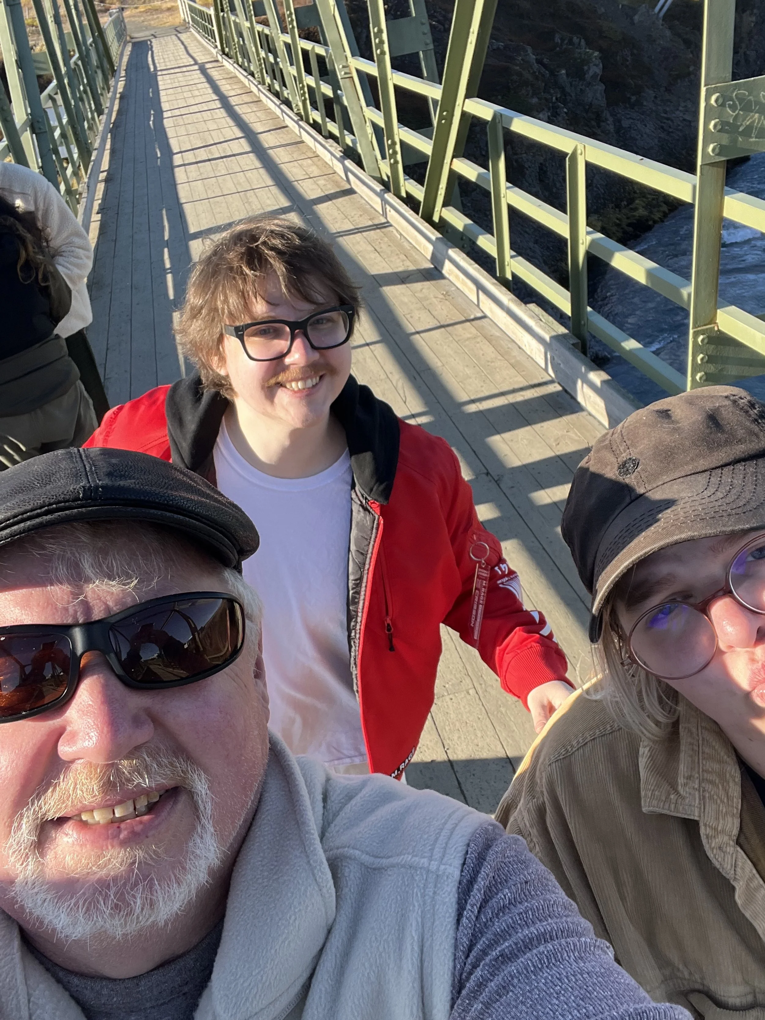 Me, Wendell and Pearl on Bridge at Falls