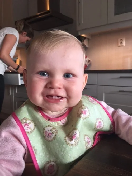 Ingrid showing her teeth.