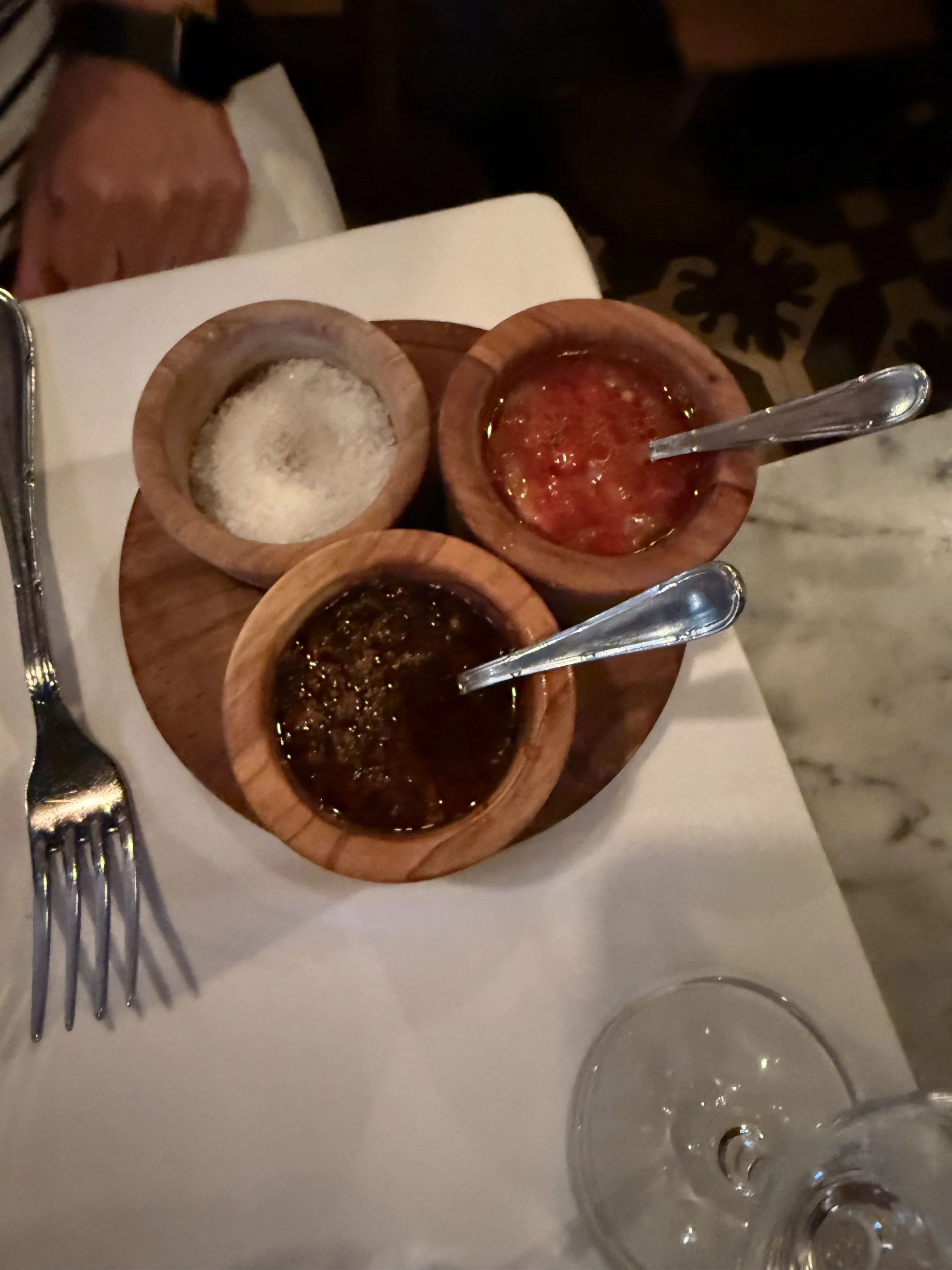 Chimichurri sauces and salt for steak