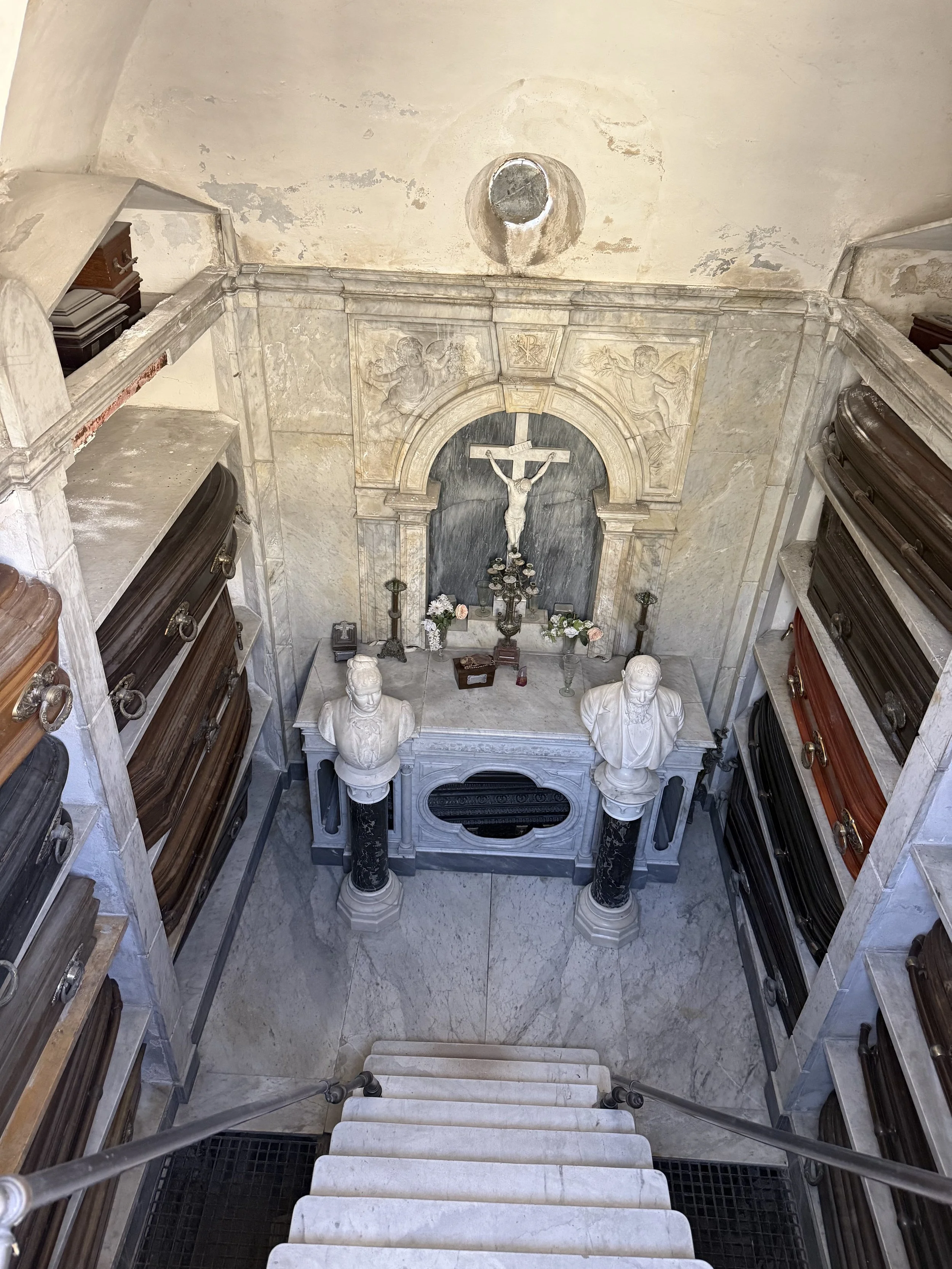 Looking down into another Mausoleum. 