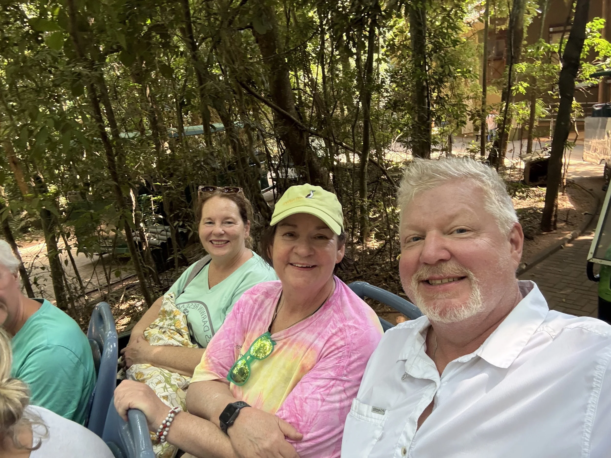 The three of us in the electric vehicle