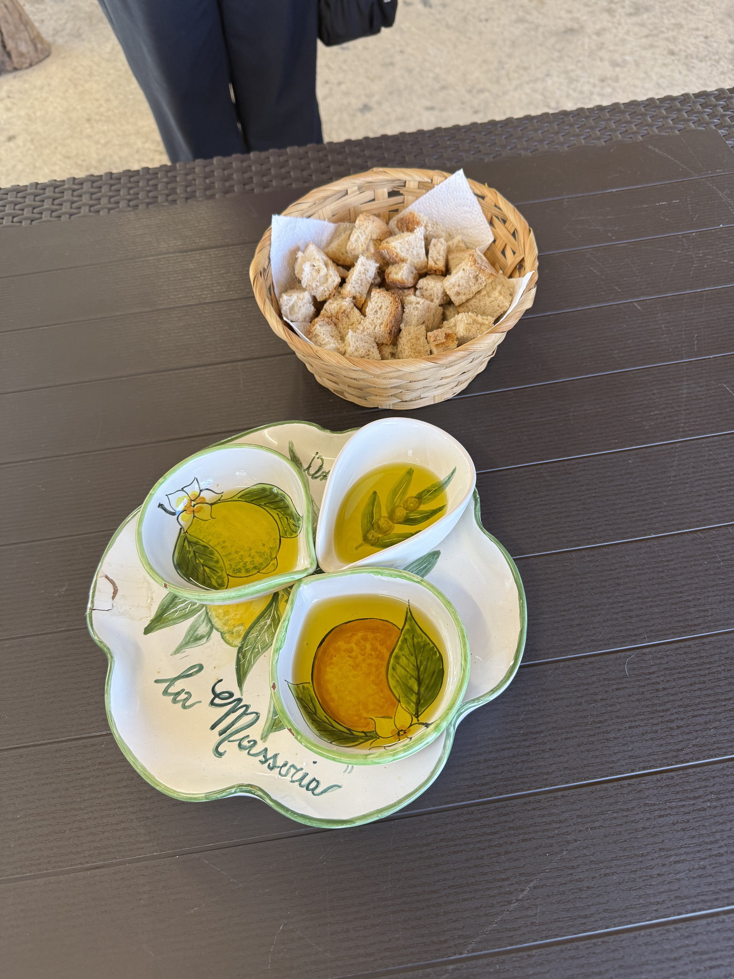 Olive oil sampling. Regular, lemon and orange.