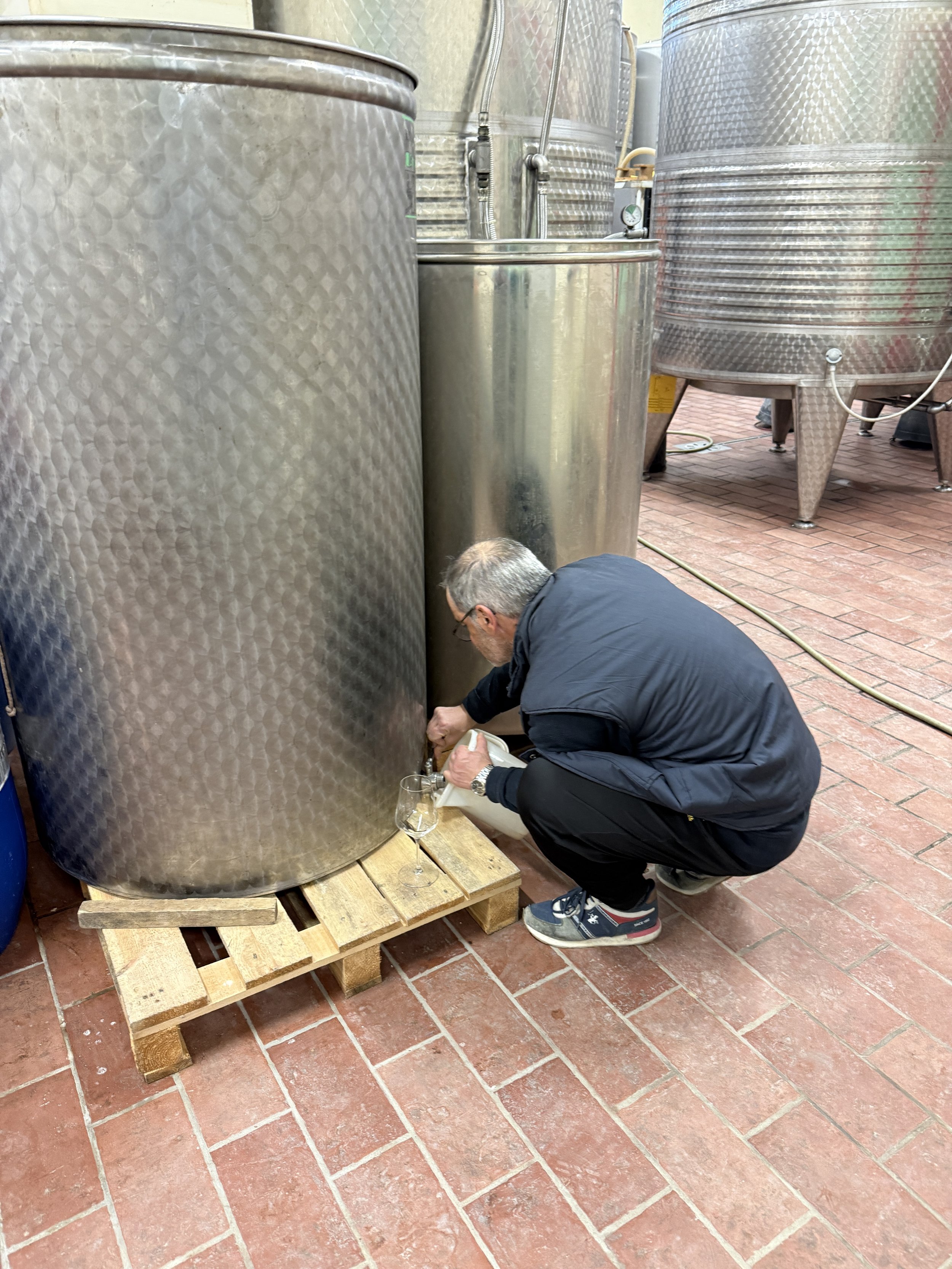 poring wine from the vat