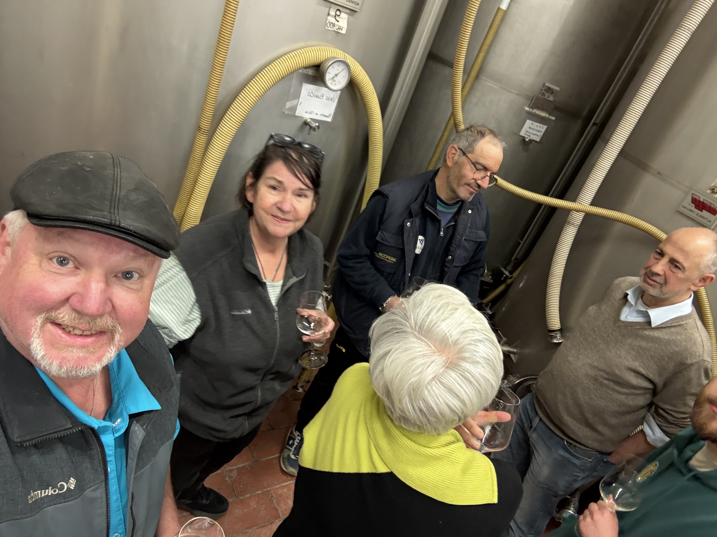 Myself, Sandy Monica and Palo tasting wine.