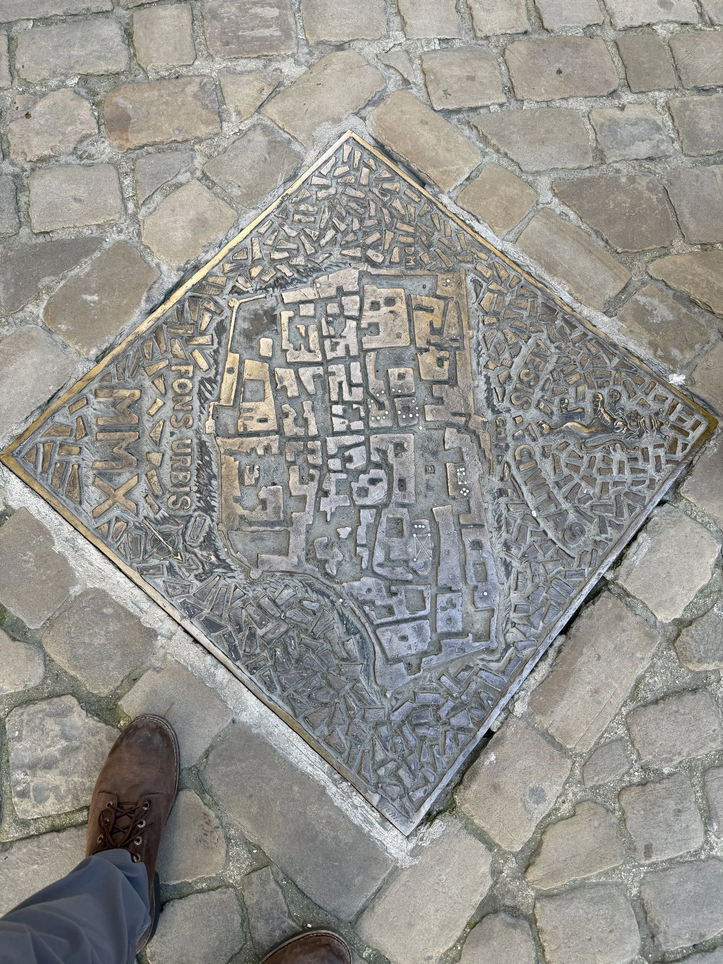 Bronze Map of Jesi in the street.