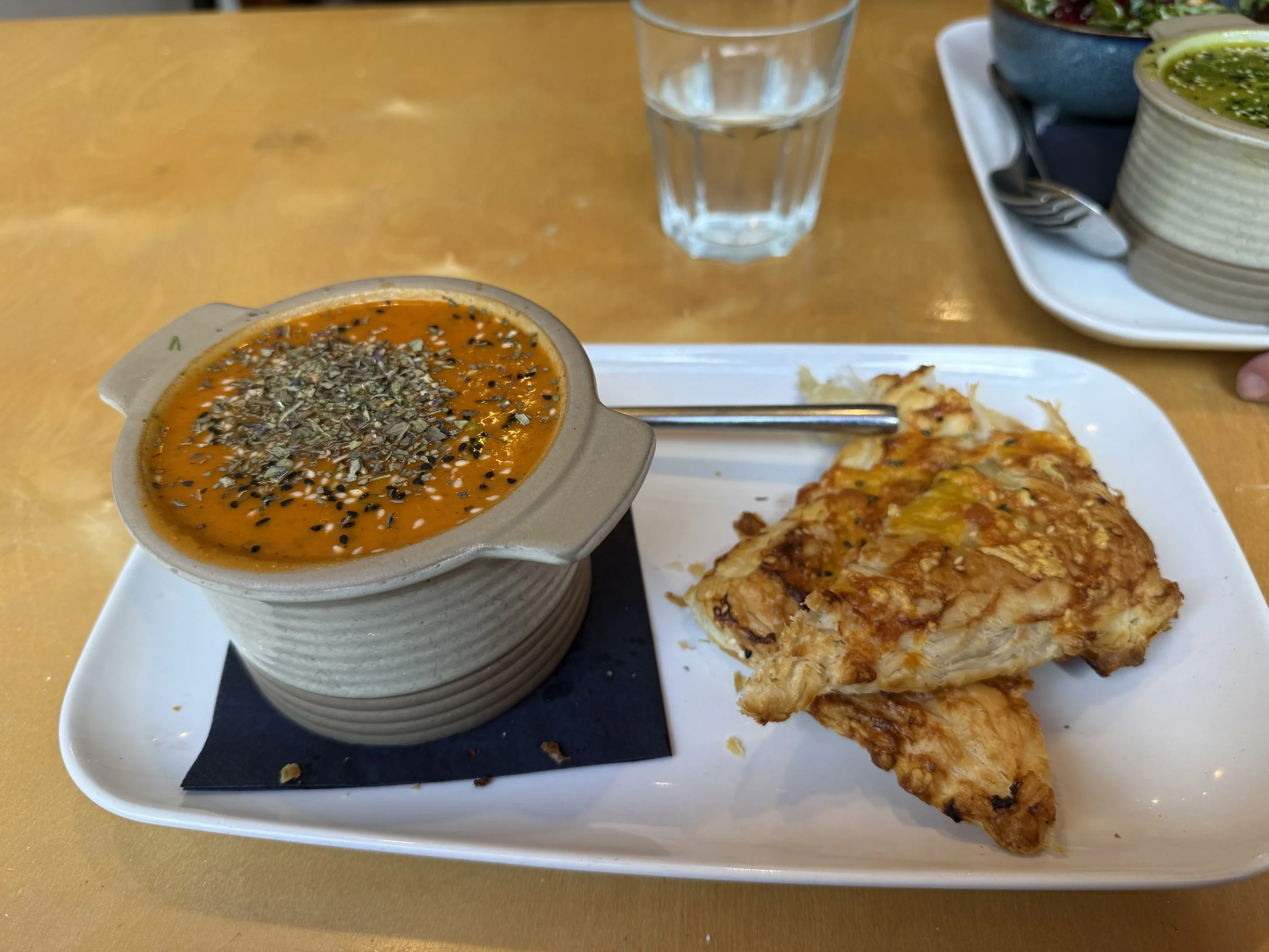 Tomato &amp; Basil soup with Tomato, basil &amp; Red Cheddar Borek.