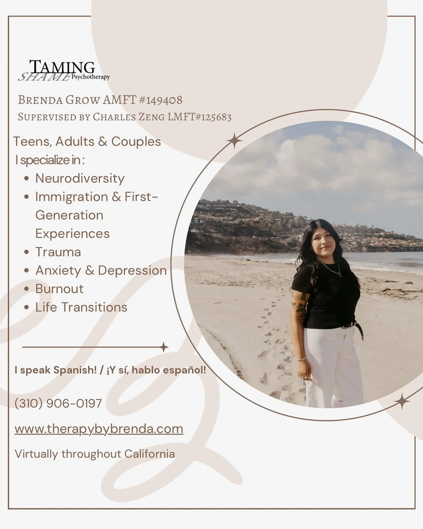 🌿 From burnout to breakthroughs. Let&rsquo;s grow together. 💕

#TherapyByBrenda #HealingJourney #TraumaHealing #NeurodiverseSupport #BurnoutRecovery #AnxietyHelp #CouplesTherapy #SpanishSpeakingTherapist #CaliforniaTherapist