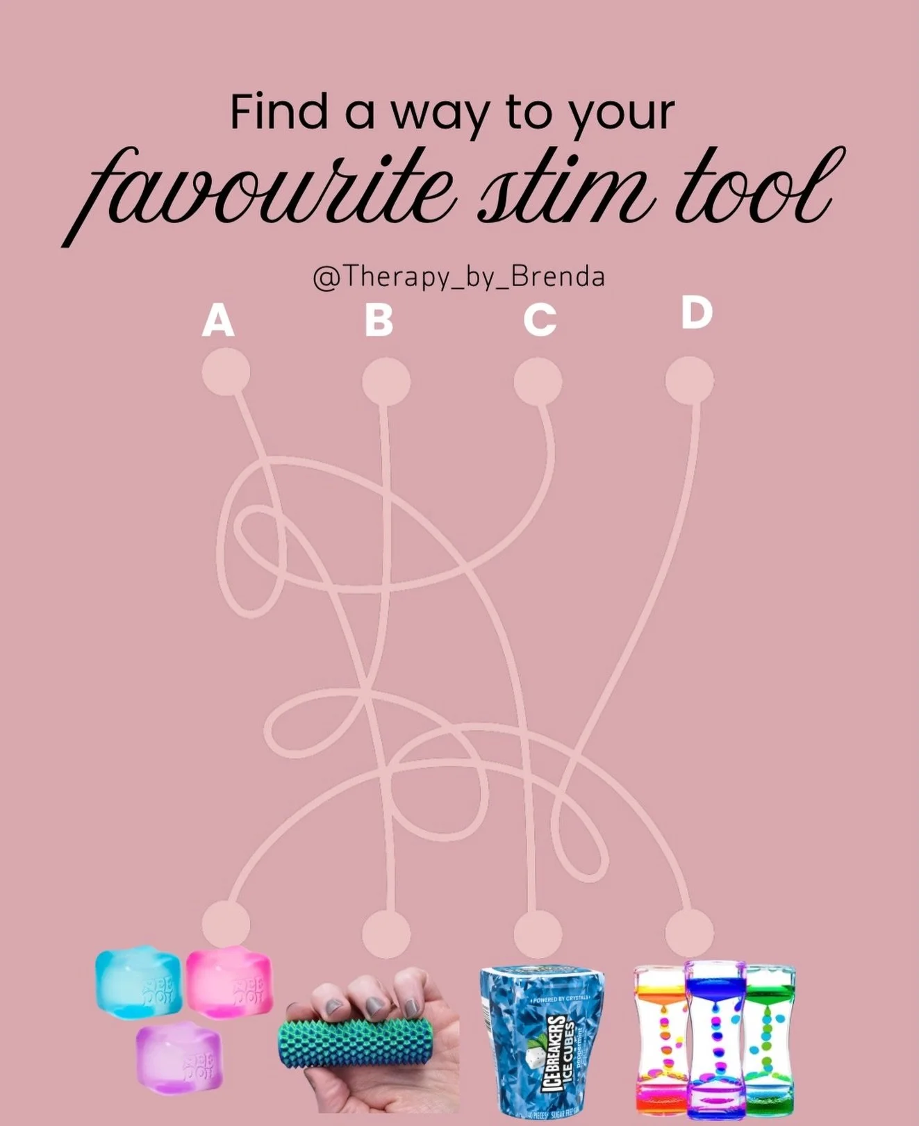 Stim tools aren&rsquo;t &ldquo;just for kids&rdquo;, they&rsquo;re nervous system tools ✨

Different forms of stimulation support different sensory needs:

A &mdash; Squishy fidgets: grounding, stress relief, restless hands
B &mdash; Textured rollers