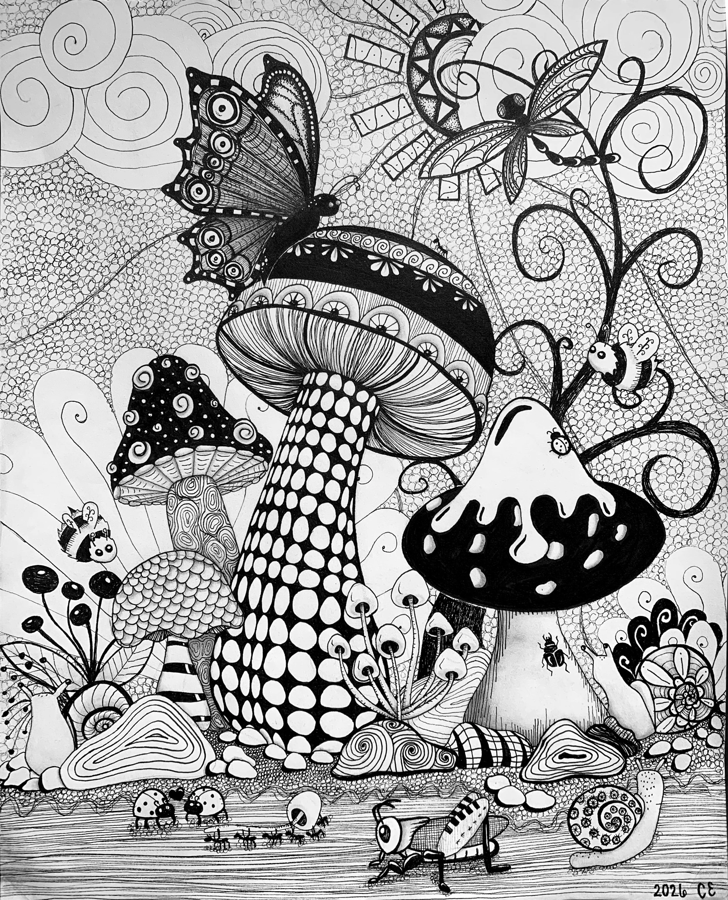 A Fairy Garden in Zentangles - permanent marker & graphite pencil