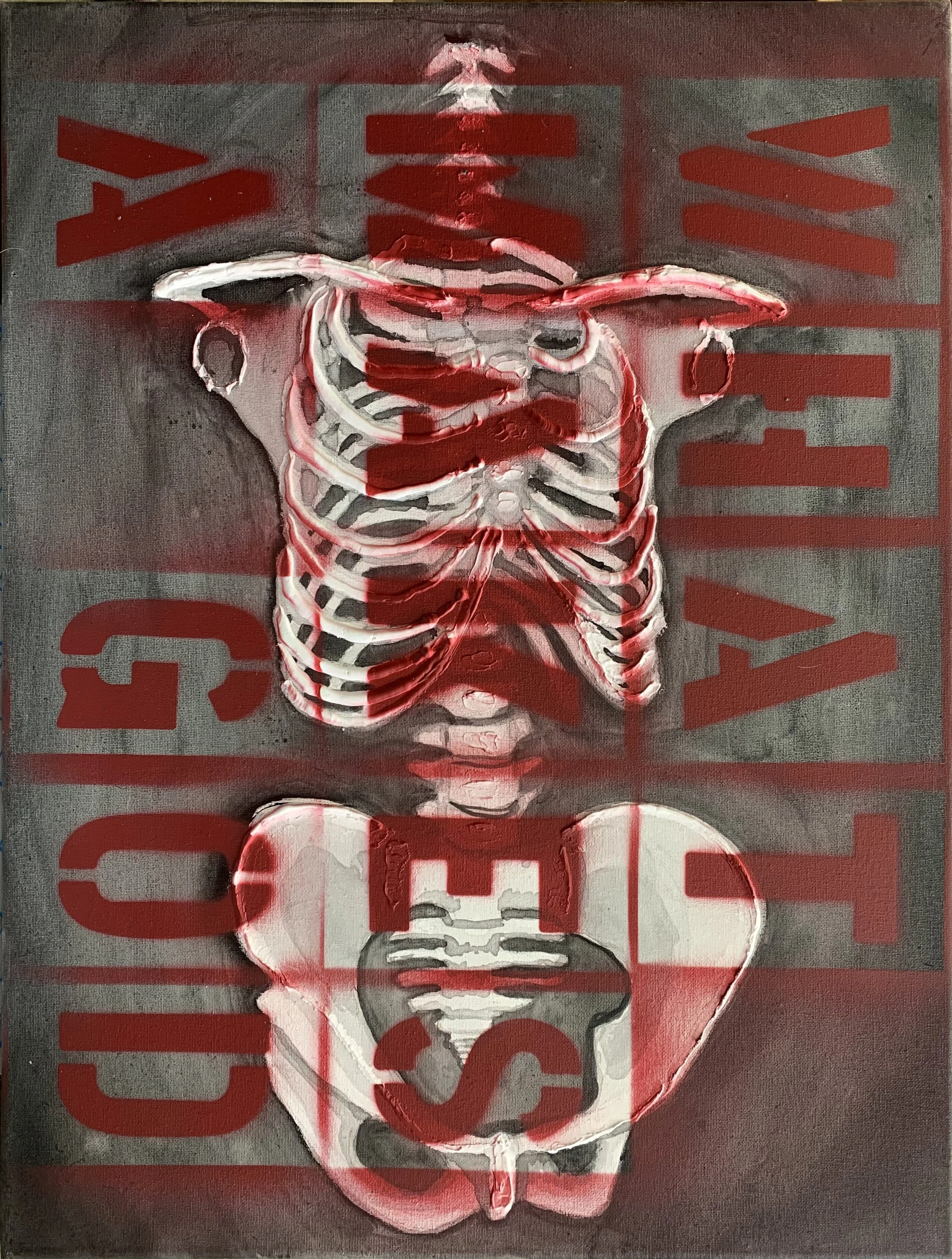 abstract word distortion -- acrylic, spray paint, modeling paste