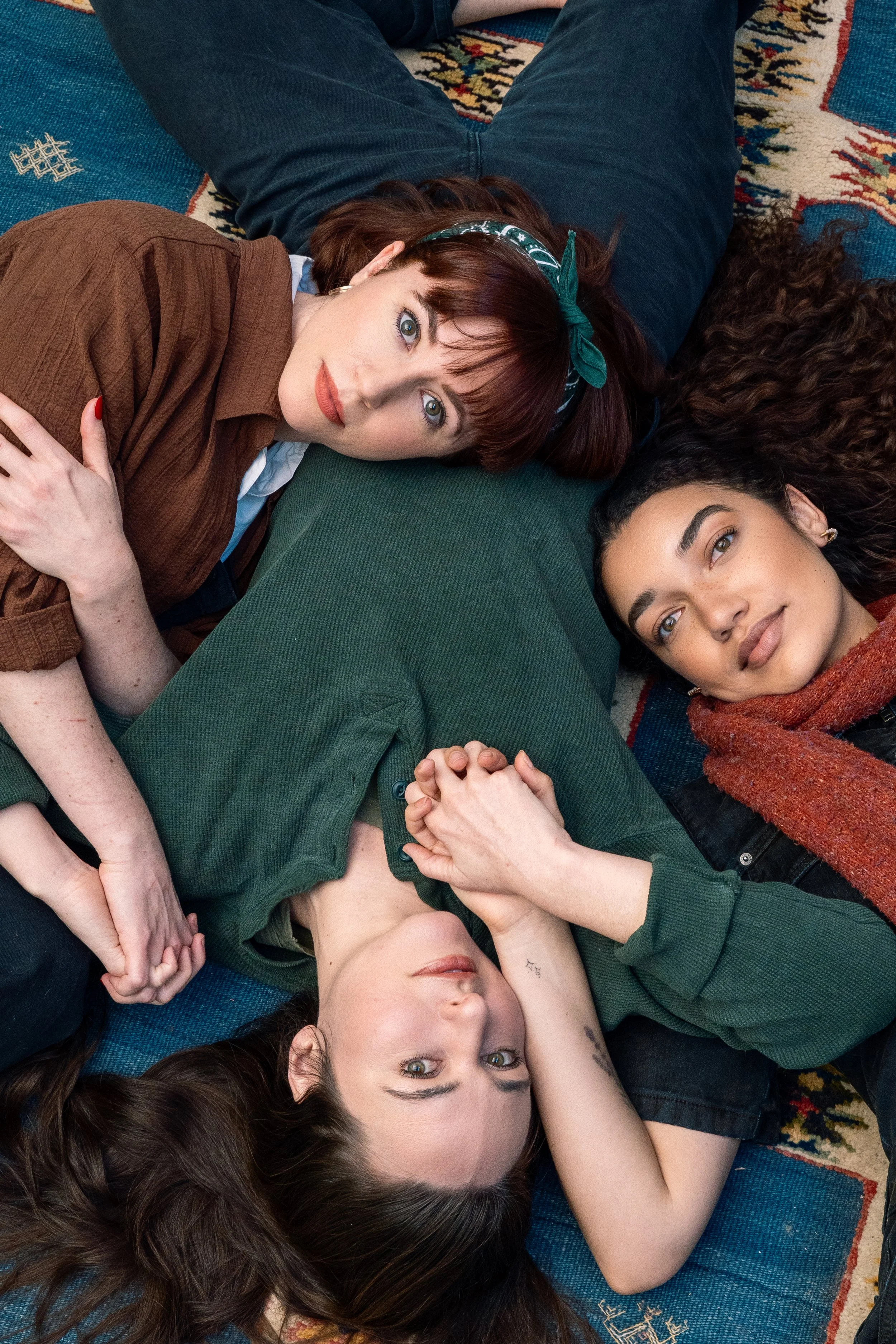 Dirt Promotional Image - Three women laying on  a green rug NYC Portrait Photography