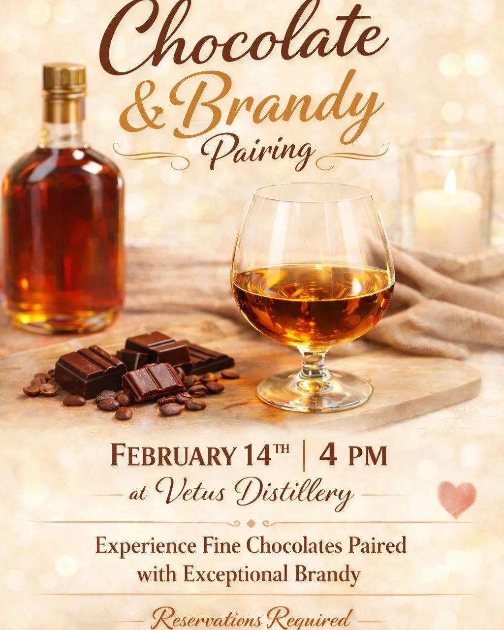 🩷One week left to Valentine's Day🩷
Still looking for the perfect date idea?
Come indulge in a brandy &amp; chocolate pairing &mdash; rich, smooth, and made for sharing. 🥃🍫
Treat your Valentine (or yourself 😉).

Link in bio to reserve your spot.
