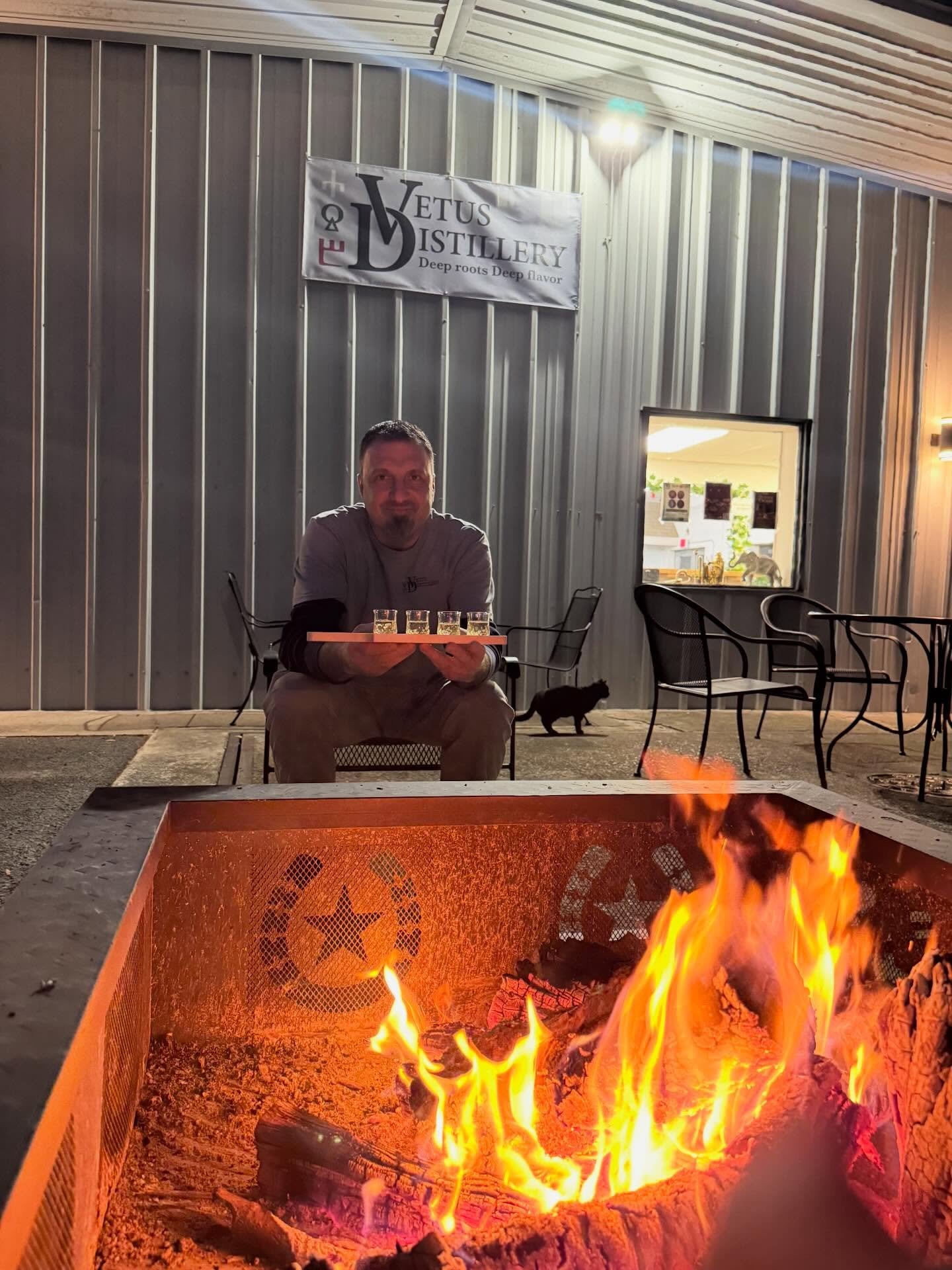 🔥Fire keeps us warm on the outside🔥
🥃Brandy keeps us warm on the inside 🥃
The weather is perfect, come chill with us. We have cigars but feel free to bring your own. 

#cigarsociety #monroenc #craftspirits #smallbusinessbigheart