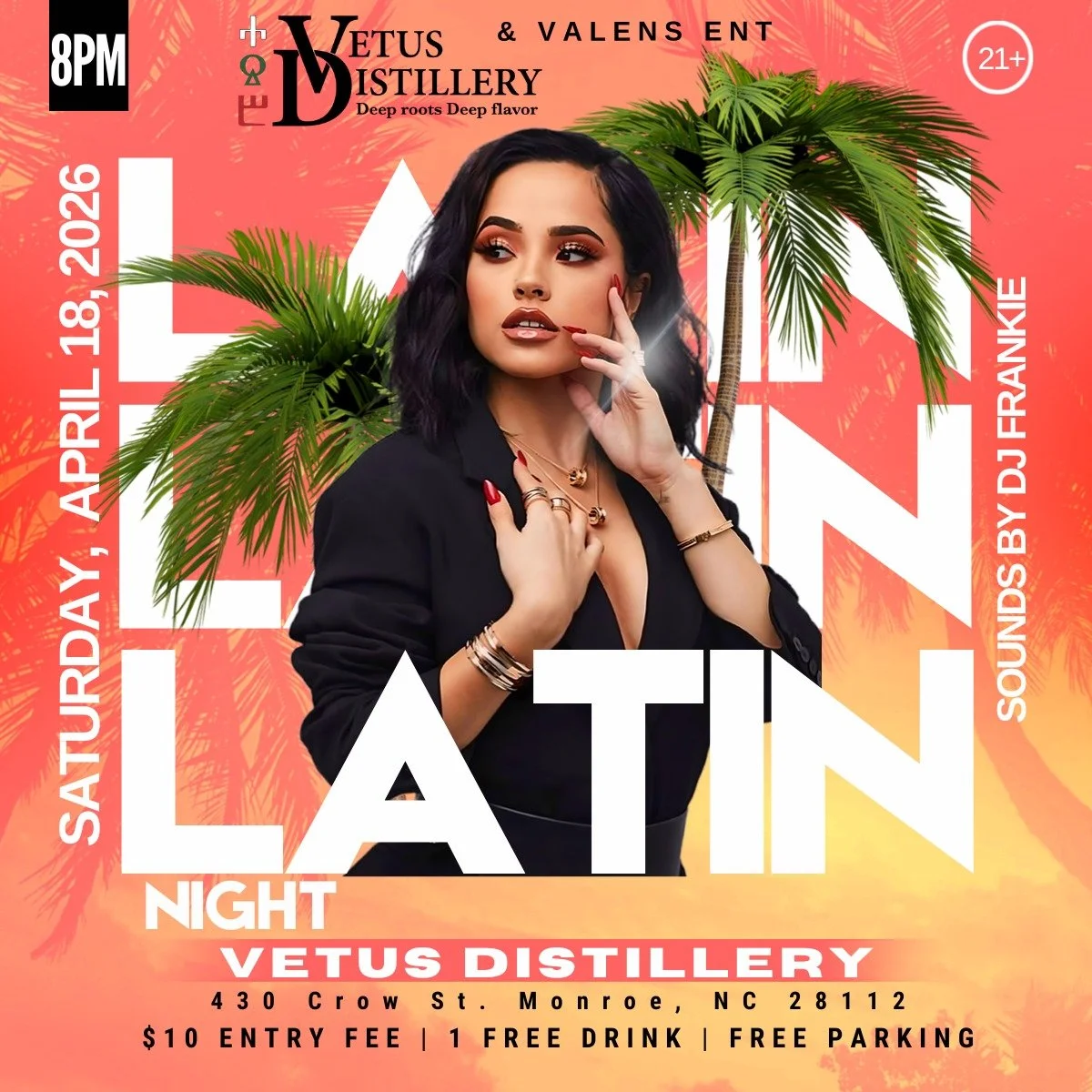 Turn up the heat! 🔥💃

Join us for an unforgettable Latin Night with DJ Frankie &mdash; where the music is hot, the energy is electric, and the dance floor is calling your name! 💥

🎧 Live beats by DJ Frankie
💃 Salsa &bull; Bachata &bull; Reggaeto