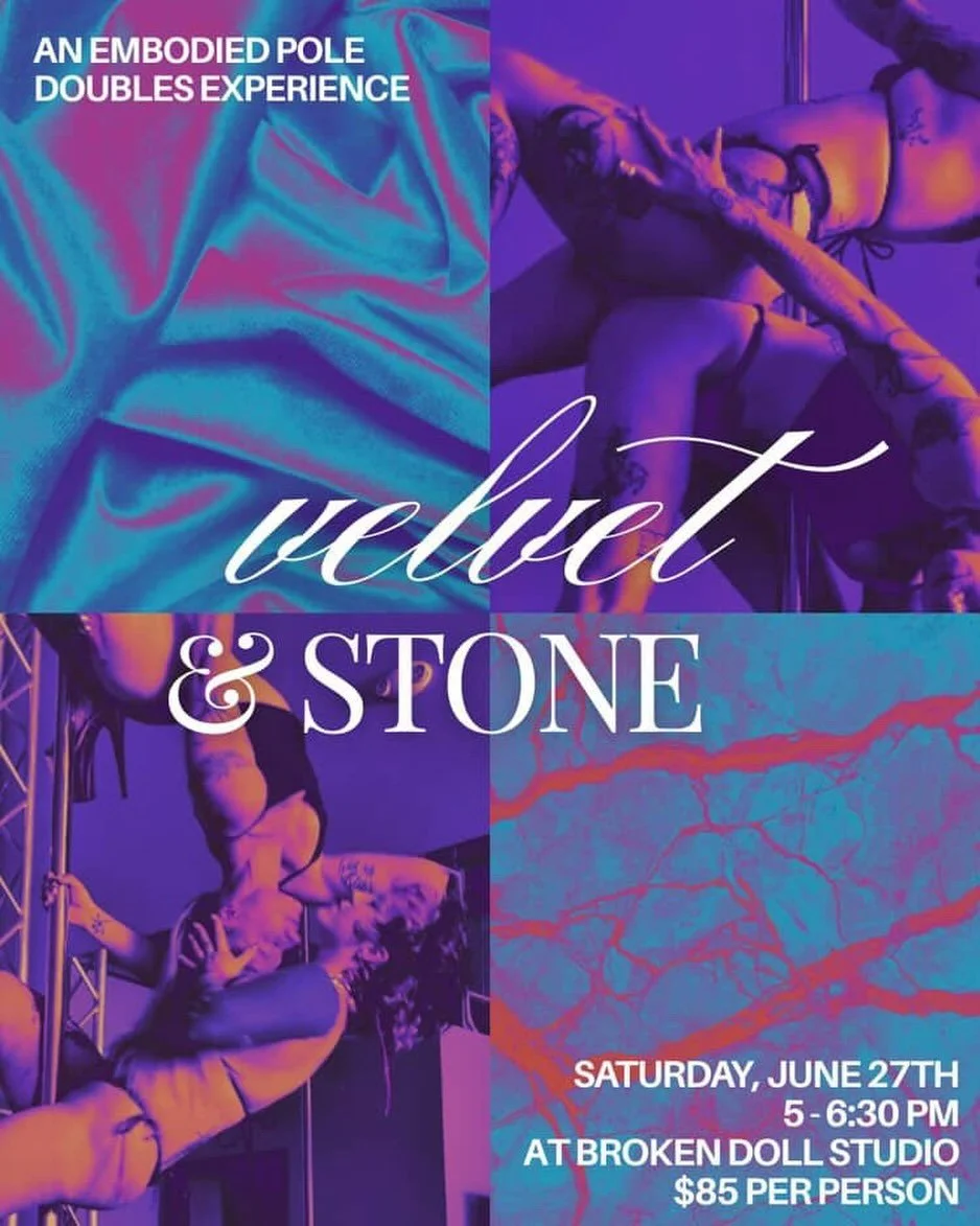 Join us for Velvet &amp; Stone: An Embodied Pole Doubles Workshop with Kittie &amp; Mantis

Slip into the haze of summer and melt into movement with us 💦

Velvet &amp; Stone is a doubles pole experience exploring contrast: softness and strength, flu