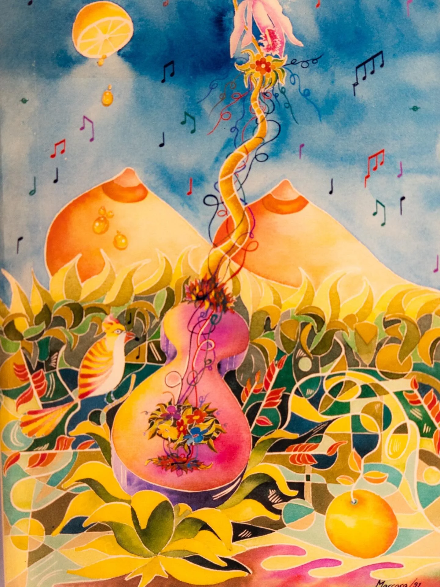 From his 1991 archive, Luis Moscoso presents us with a work bathed in an atmosphere of dreamlike sensuality and symbolic eroticism, foreshadowing the maturity of his later language. In this painting, there is no intent to depict the world, but rather