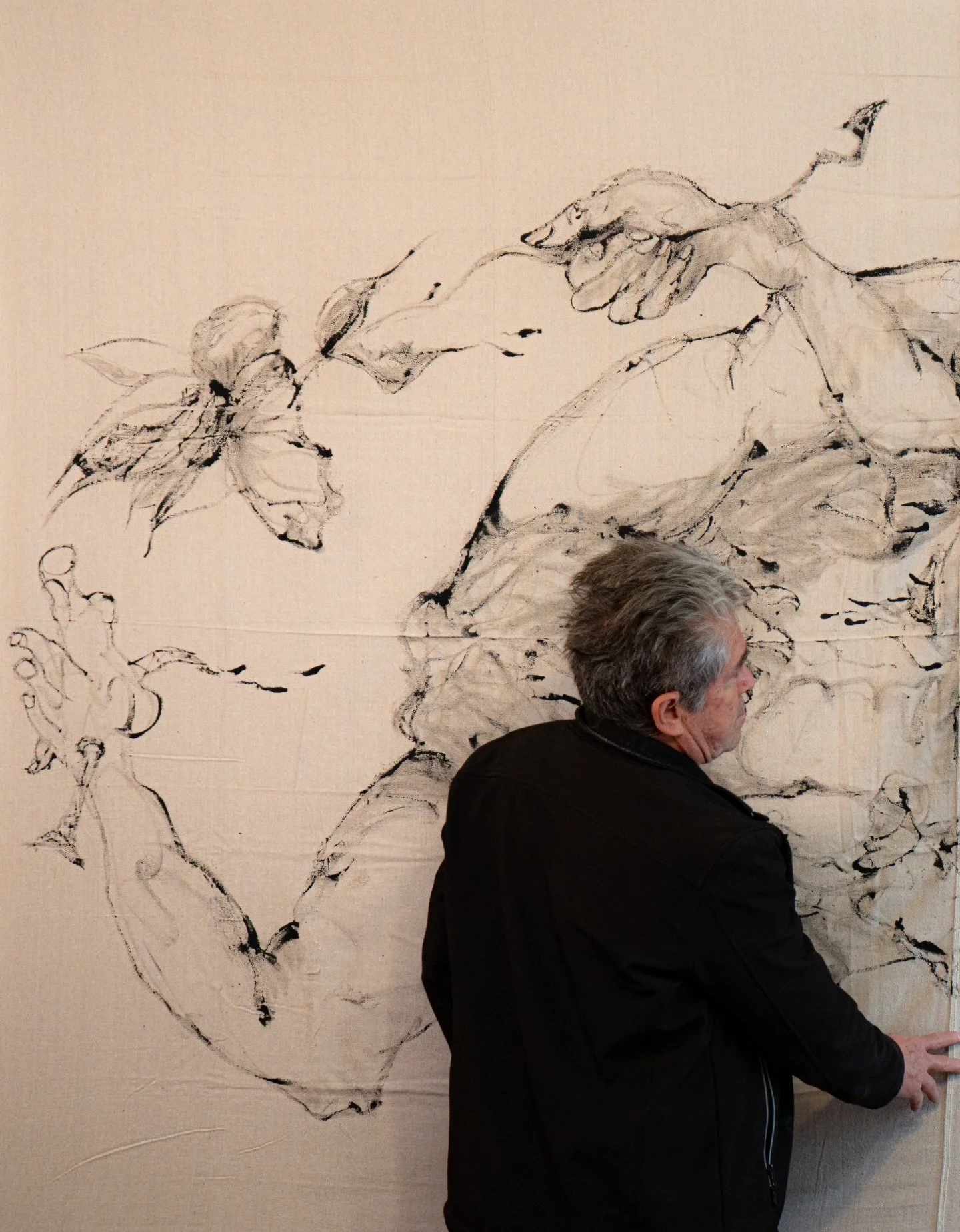 Moscoso repositions the Piet&agrave; outside its medieval teleological framework and into the instability of contemporary subjectivity. Stripped of architectural containment and chromatic illusion, the figure disintegrates into gesture. Ink operates 