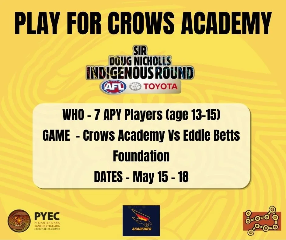 Thanks to @adelaide_fc &amp; APY Council, PYEC is excited to share this opportunity for 7 young fellas to start their talent pathway. 7 boys will joining the Crows Academy team playing against the Eddie Betts Foundation in the curtain raiser game bef