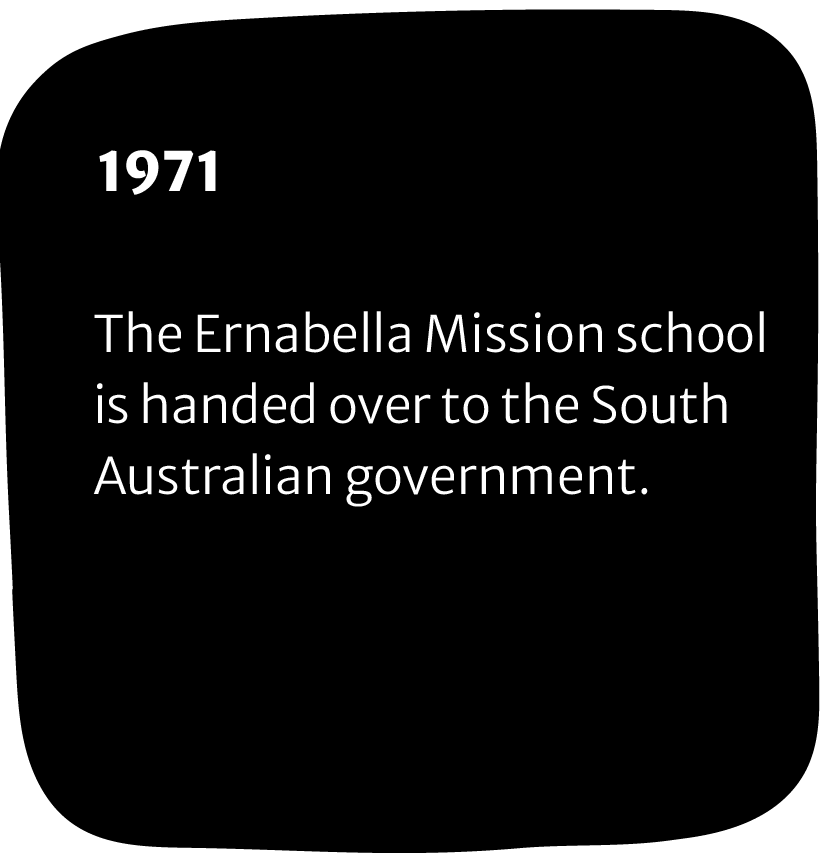 Timeline entry from 1971 stating that the Ernabella Mission school was handed over to the South Australian government.