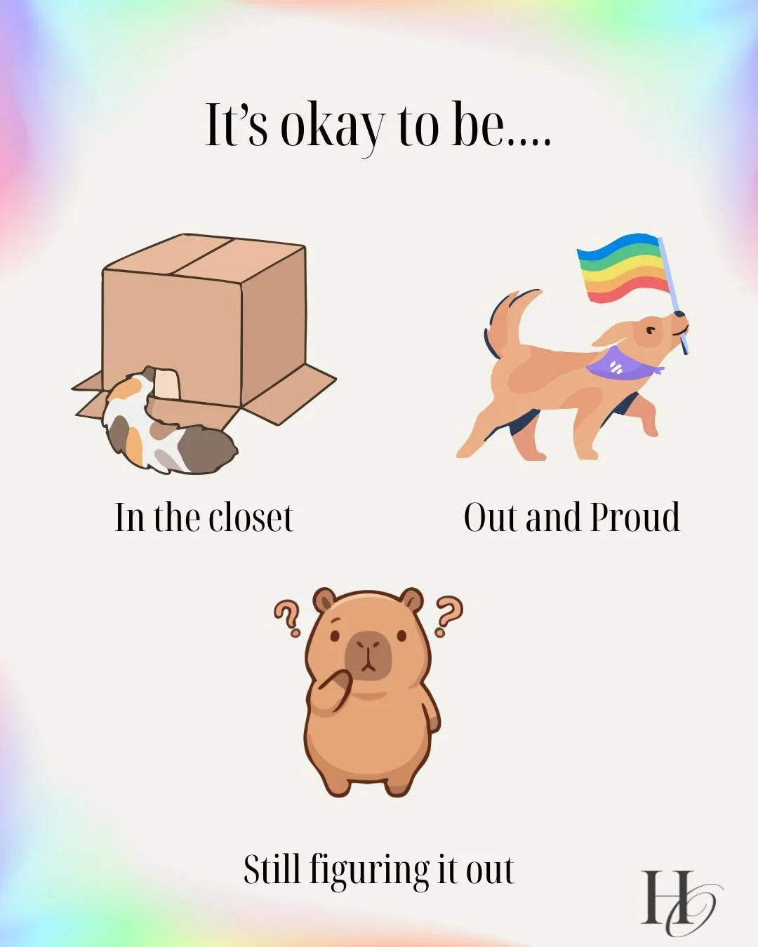 It's okay to be at any stage in your journey with your identity. Celebrating pride can of course be public, and it also be private just for you. Regardless, you deserve to be here and I'm proud of you 🏳️&zwj;🌈

 #MentalHealthAwareness #QueerTherapi