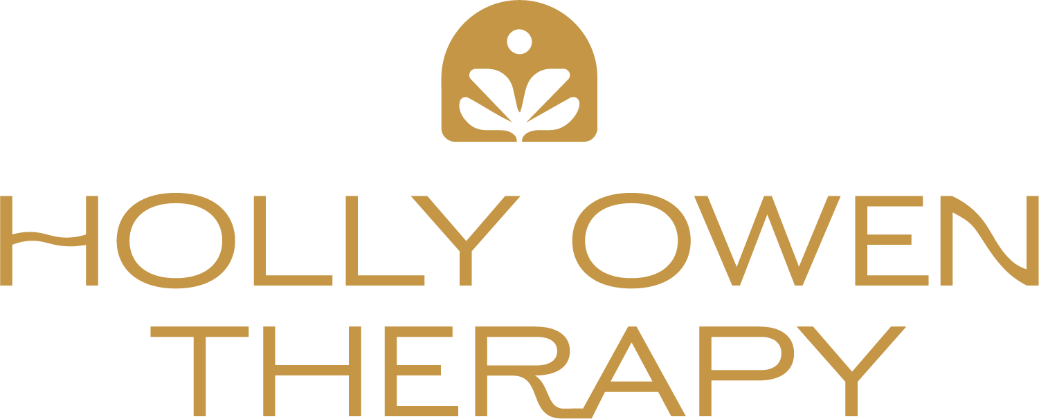 Gold Holly Owen Therapy logo with stylized leaf icon above the text