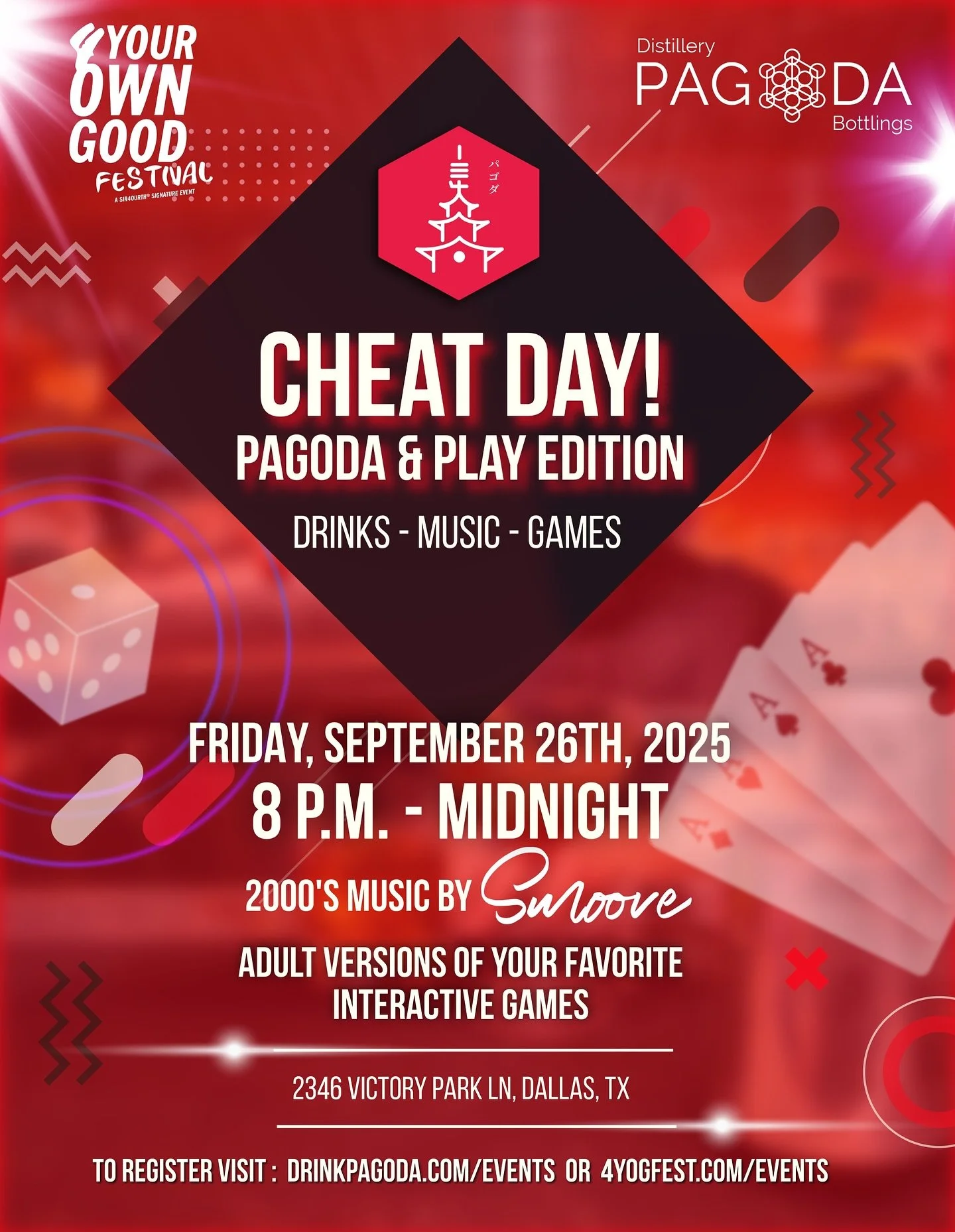 It&rsquo;s CHEAT DAY! 🥃✨

On Friday, September 26th, 8 PM &ndash; Midnight, we&rsquo;re bringing you the Q3 Release of @drinkpagoda with a playful twist at 2346 Victory Park Ln, Dallas, TX.

Why CHEAT DAY? Because wellness is all about balance &mdas