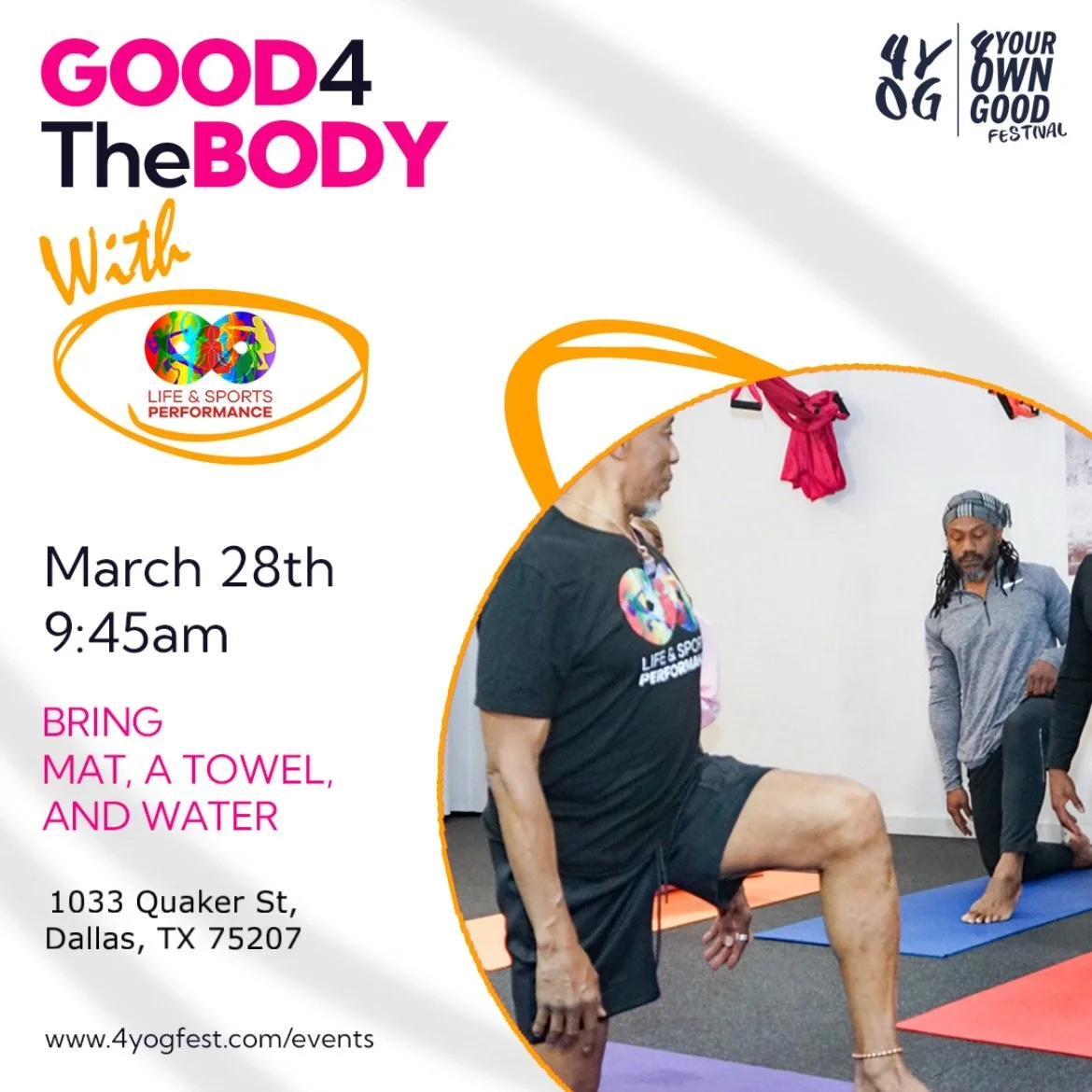 Good 4 The Body. Good 4 The Soul. 💛

We&rsquo;re back March 28 with another 4YOG community workout with @4infinitelife &mdash; a session designed to push the body, calm the mind, and reconnect through movement.

We&rsquo;ll start with a guided dynam