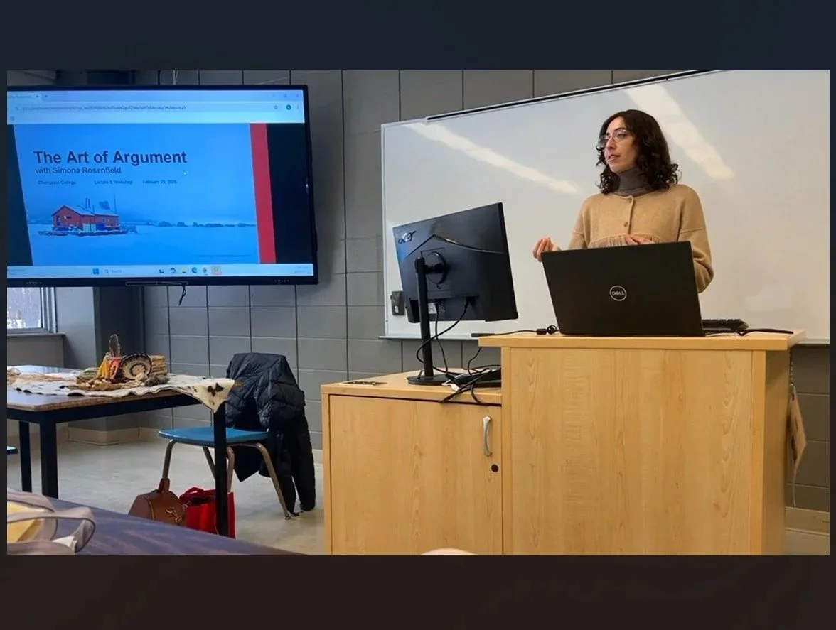 Guest lecturer at Champlain College Saint-Lambert: The Art of Argument - 2026; Guest lecturer at Cégep de la Gaspésie et des Îles: Culture and Media - 2025