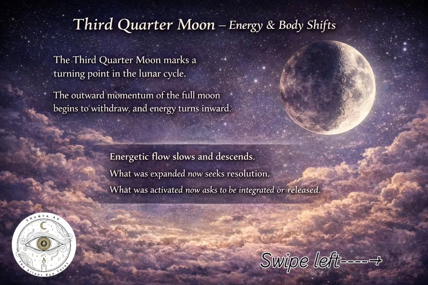The Third Quarter Moon pulls energy inward.
The body feels it first &mdash; tired, sensitive, ready to let go.
Crystals ground what&rsquo;s unsettled and support gentle release.
This phase isn&rsquo;t about action.
It&rsquo;s about clearing space. 🌗