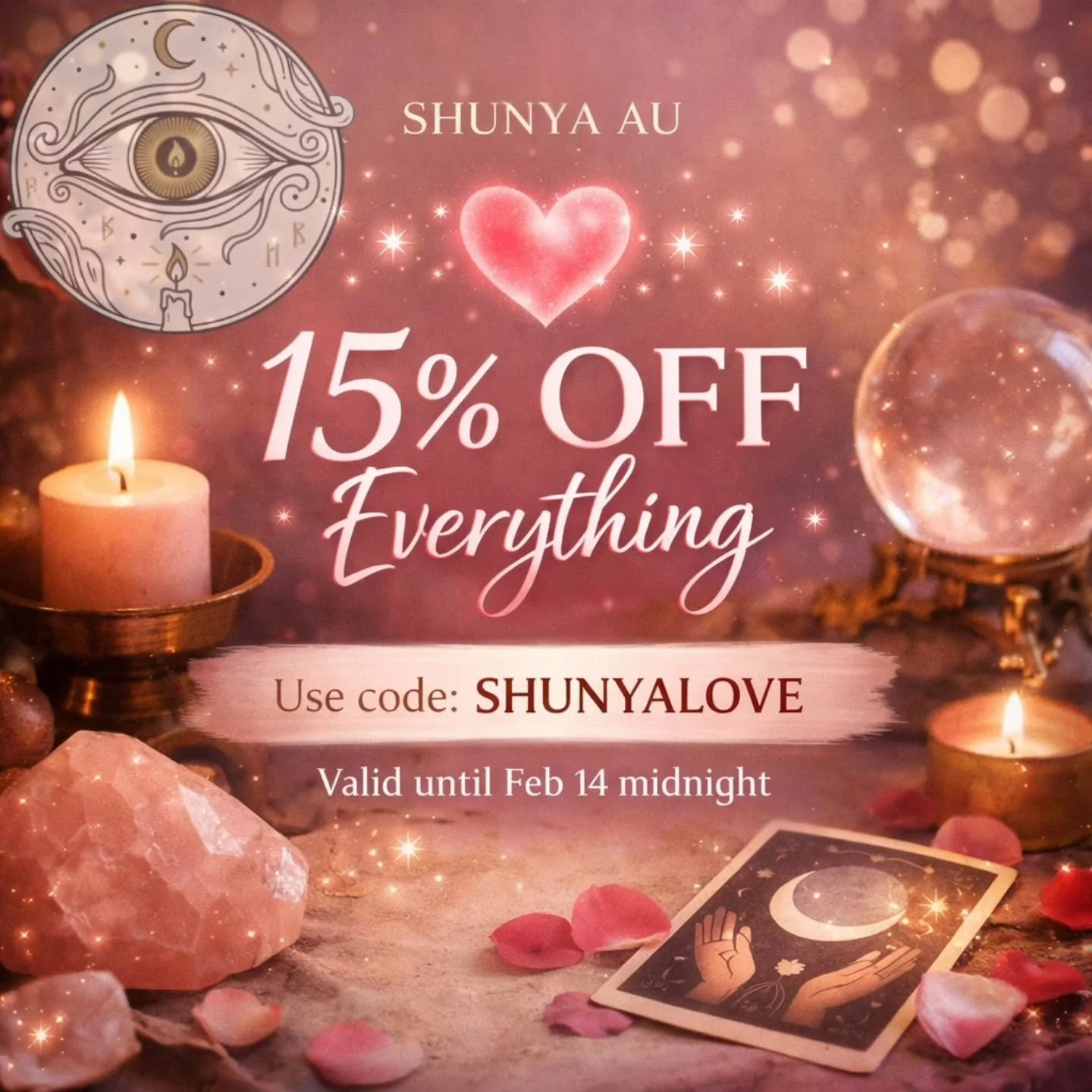 Love is energy.
And energy deserves intention.

This Valentine&rsquo;s, whether you&rsquo;re calling in love, healing your heart, or deepening the connection you already have &mdash; we&rsquo;ve created something special for you.
💖 15% OFF everythin