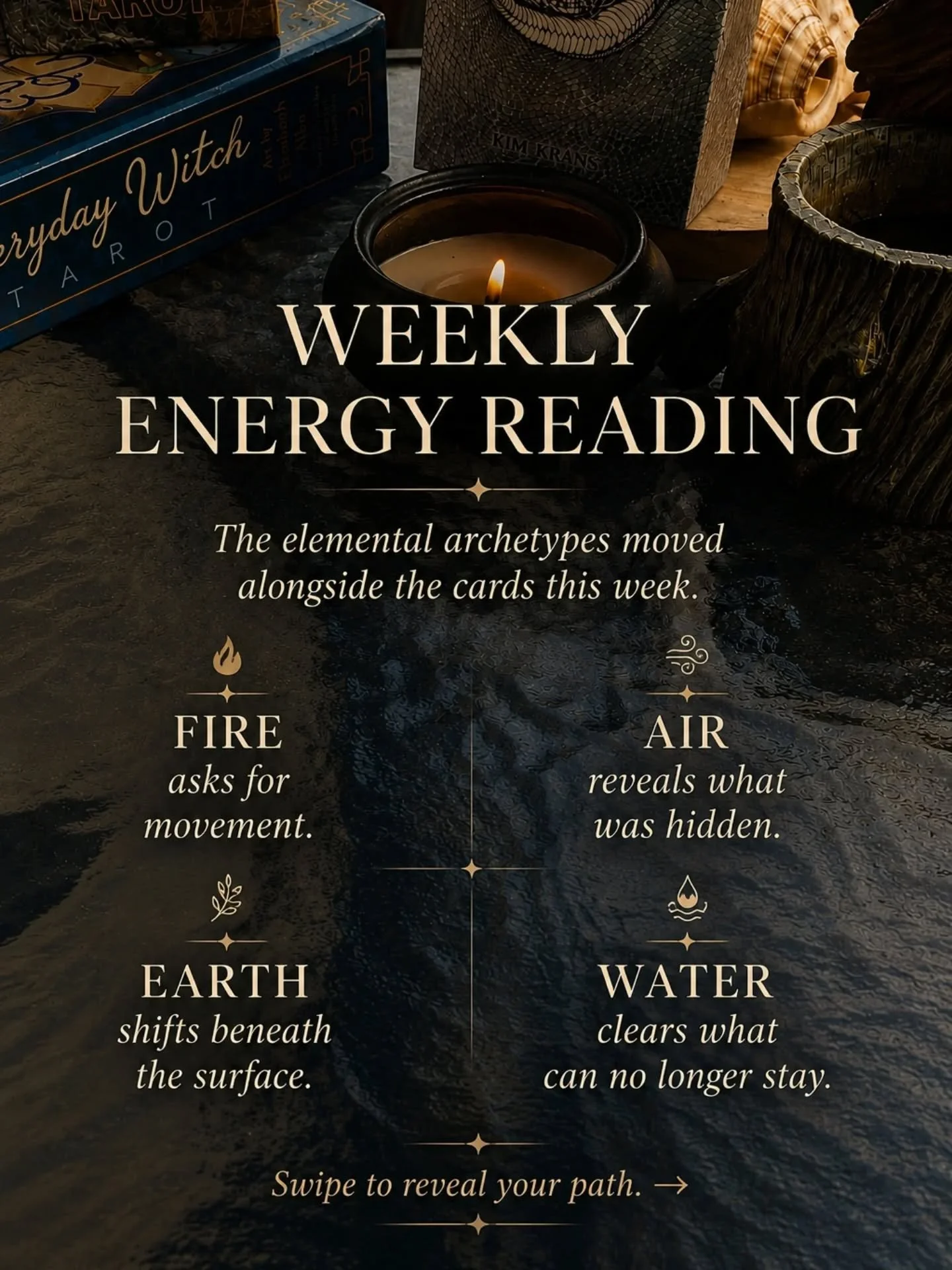 This week&rsquo;s reading carried a very particular feeling.
The kind of movement that shifts something internally before it changes externally.

Sometimes the tarot reveals the event, while the elemental archetype reveals the energy moving underneat