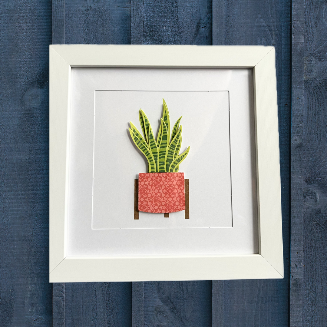 Paper Houseplant Decor – White Framed 6x6 Art (Print3)