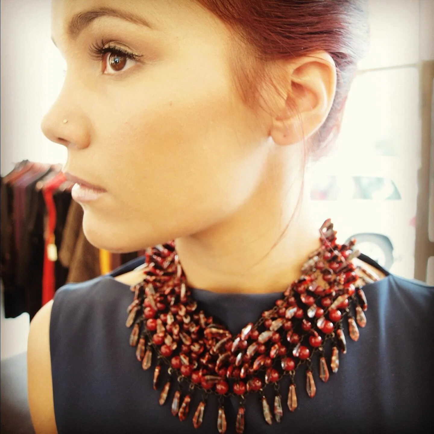 &lsquo;Sienna Lotus&rsquo; necklace from around 15 years ago being worn by the beautiful Danielle in a shoot we did ourselves. 

You can see my jewellery current (very few!) and archival (not this piece) @storehousestkilda 

#candyspenderjewels #cost