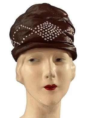 Twenties black silk & rhinestone, brimless cloche